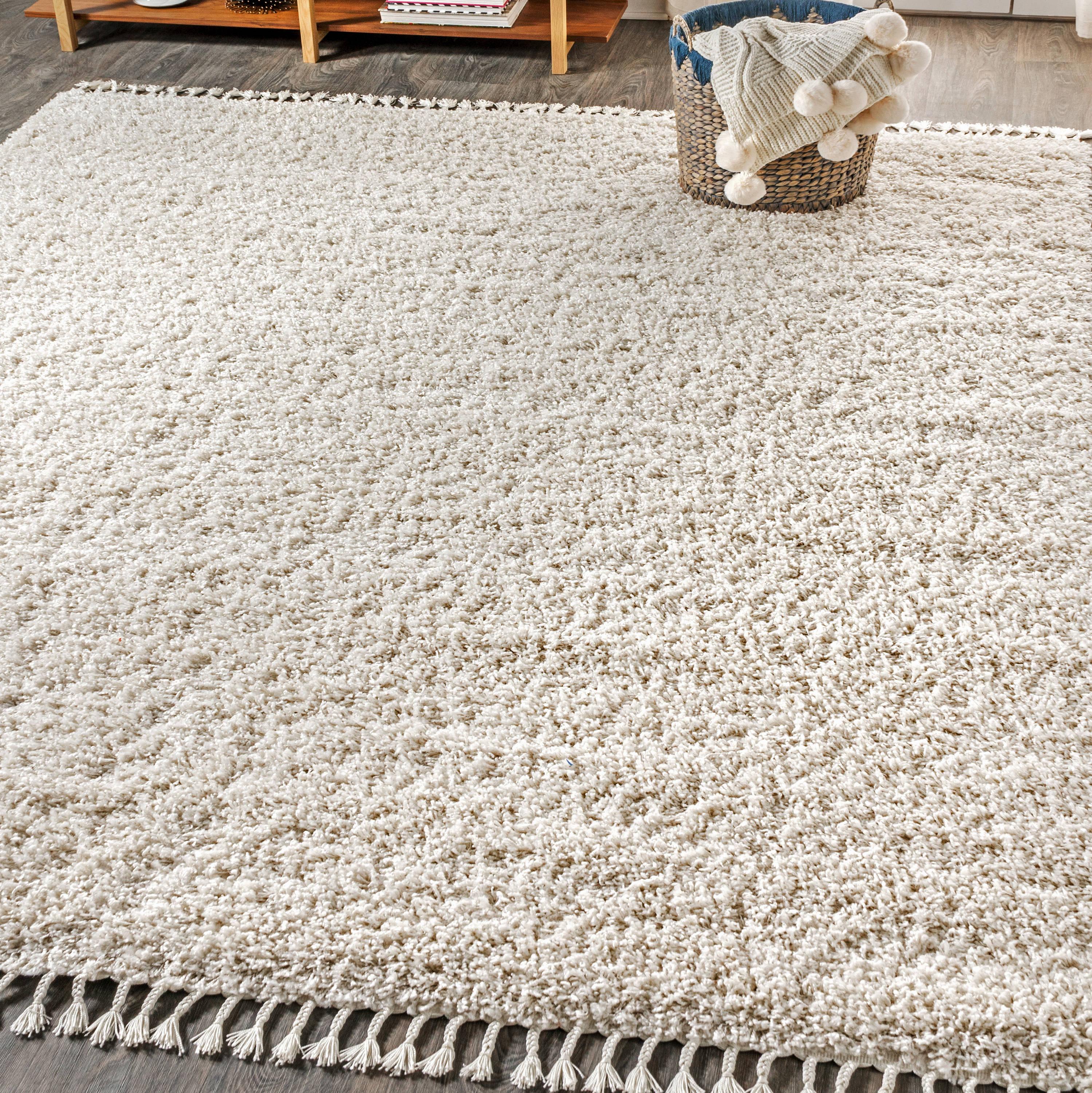 3'x5' Mercer Shag Plush Tassel Area Rug, Cream - JONATHAN Y