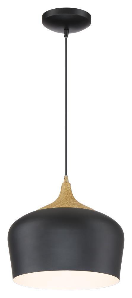 Access Lighting 52057LEDDLP-BL-WGN 12 in. Blend LED Pendant Ceiling Light, Black with Wood Grain