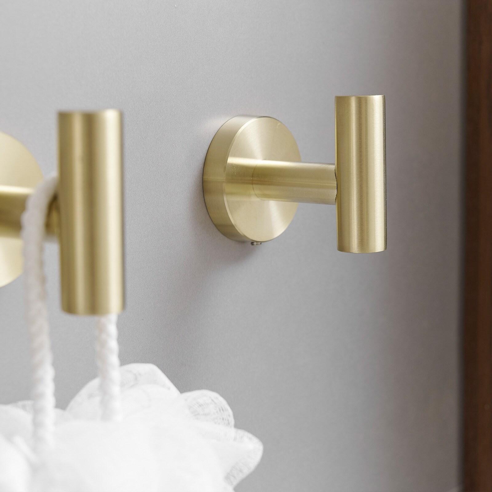 BWE 4-Pieces Round Shape J-Hook Robe Towel Hook Wall Mount Bathroom Storage Modern in Brushed Gold