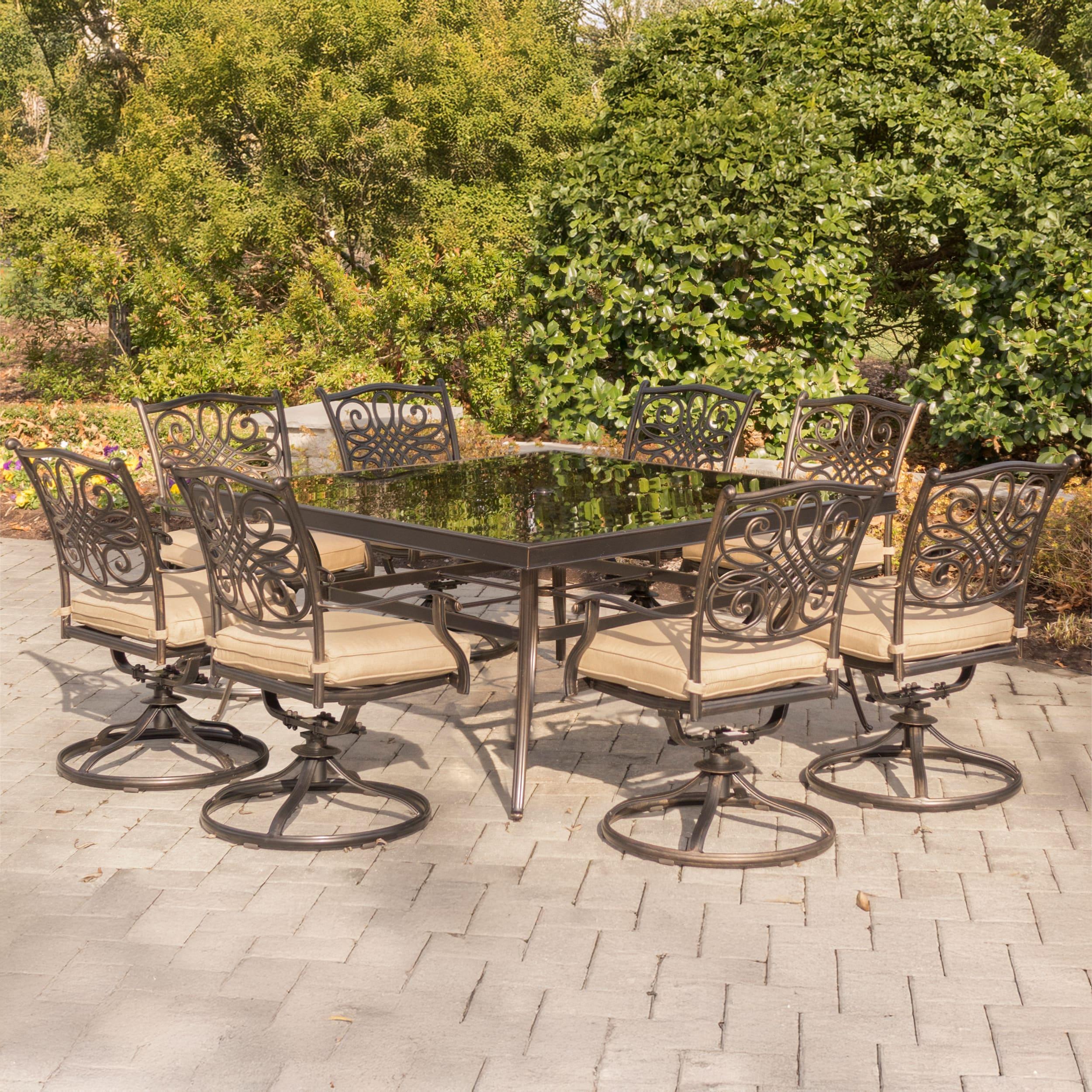 Hanover Traditions 9-Piece Aluminum Outdoor Dining Set, Natural Oat