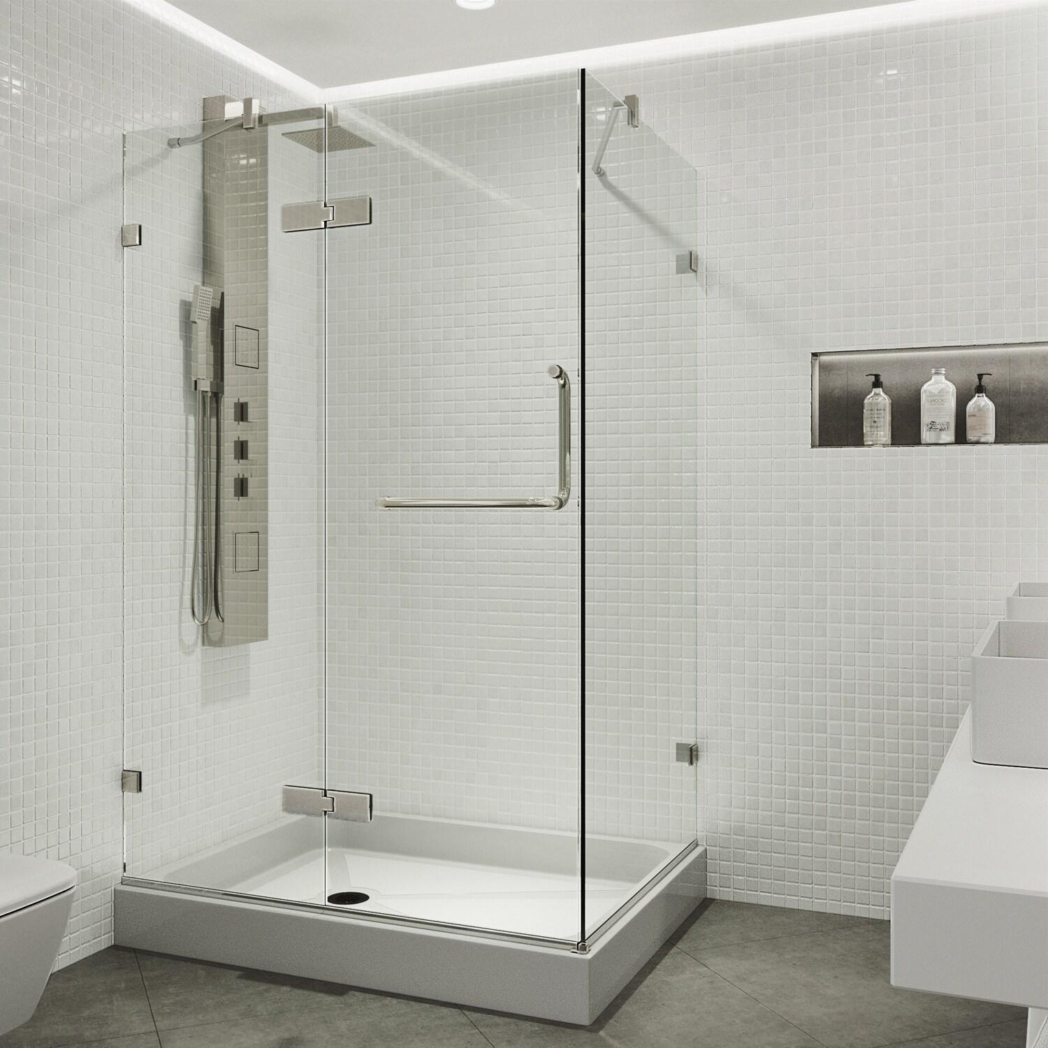 VIGO Monteray 48" W x 32" D x 79" H Hinged Frameless Shower Enclosure with 3/8 Clear Glass & Base VG6011BNCL48WL