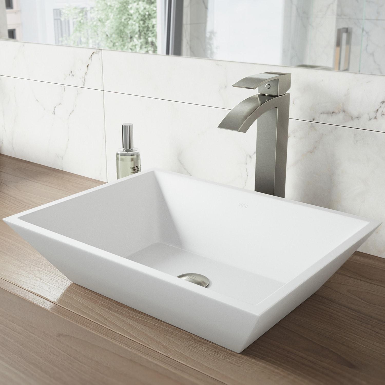 Vinca 18" L x 14" W x 5" H Matte White Handmade Rectangular Vessel Bathroom Sink