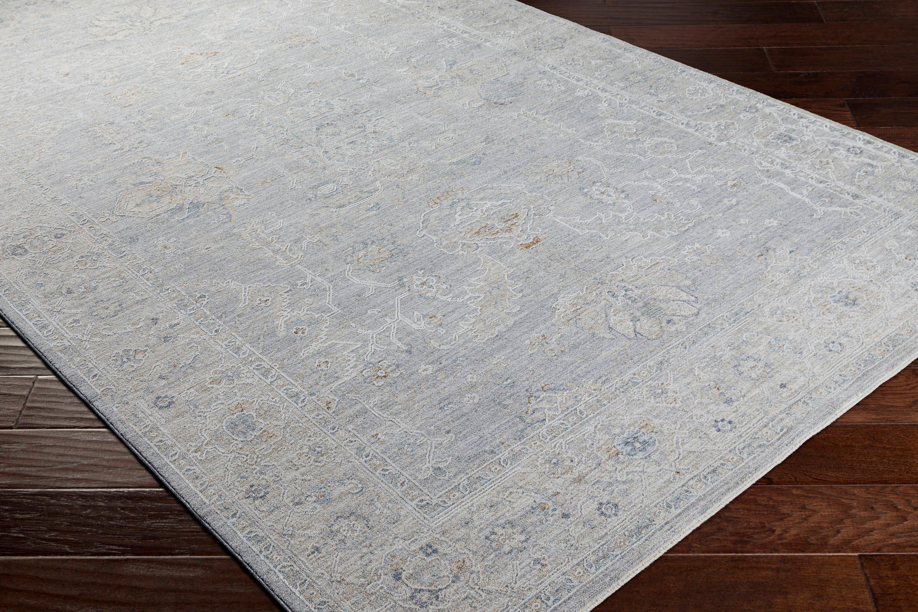 Elegant Gray Rectangular Easy-Care Cotton Blend Rug