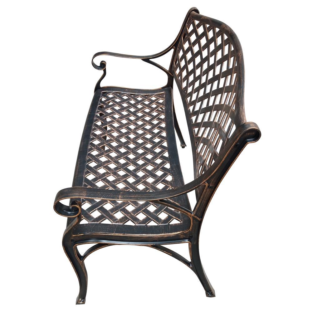 Modern Cast Aluminum Patio Bench Loveseat in Bronze Finish