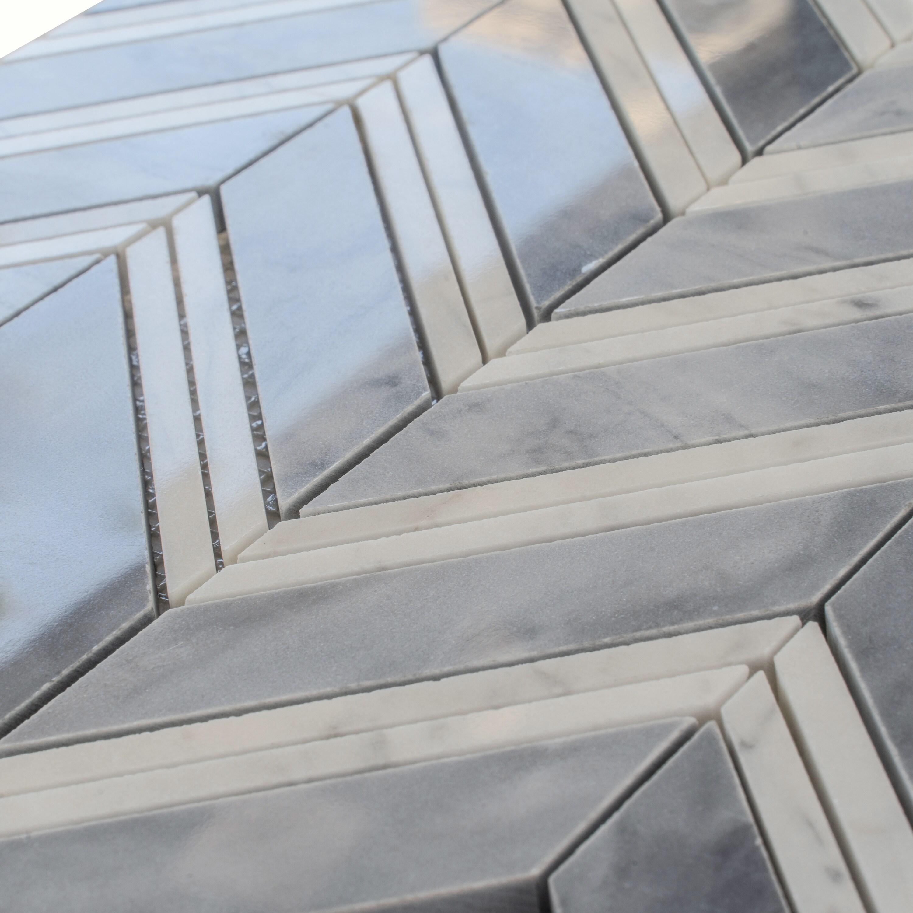 11" X 11.8" Herringbone Marble Polished Tile