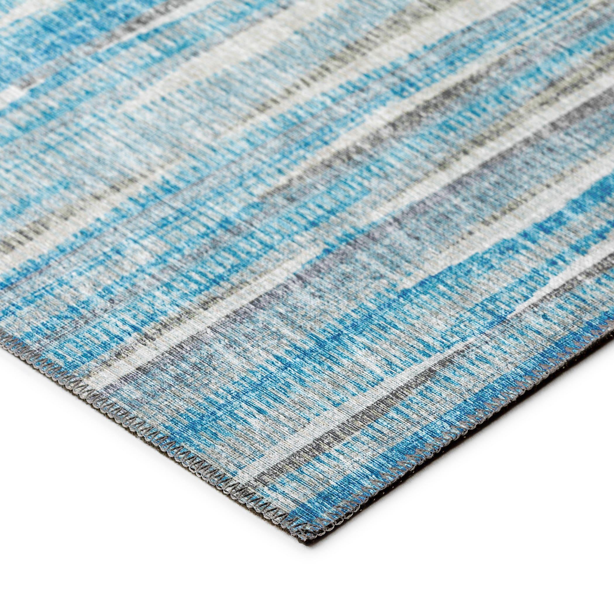 Blue and Gray Striped Chenille Washable Area Rug 5' x 7'