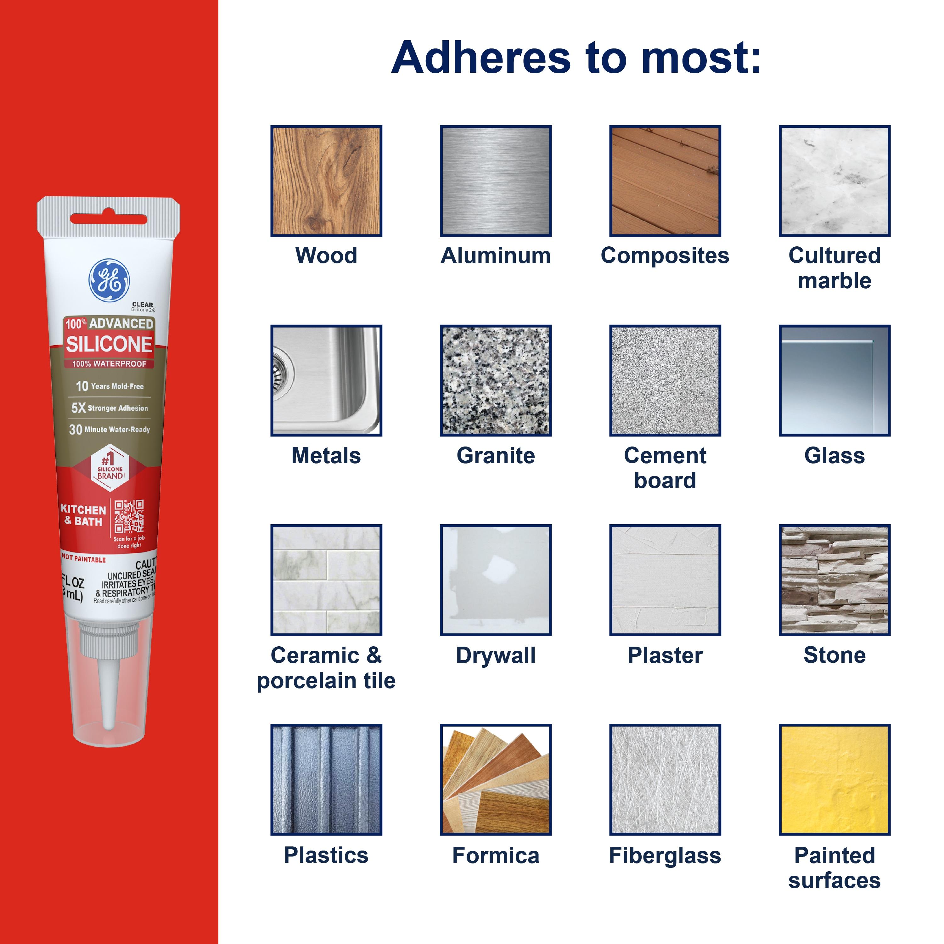 GE Advanced Silicone Kitchen & Bath Sealant, Pack of 1, Clear 2.8 fl oz Tube