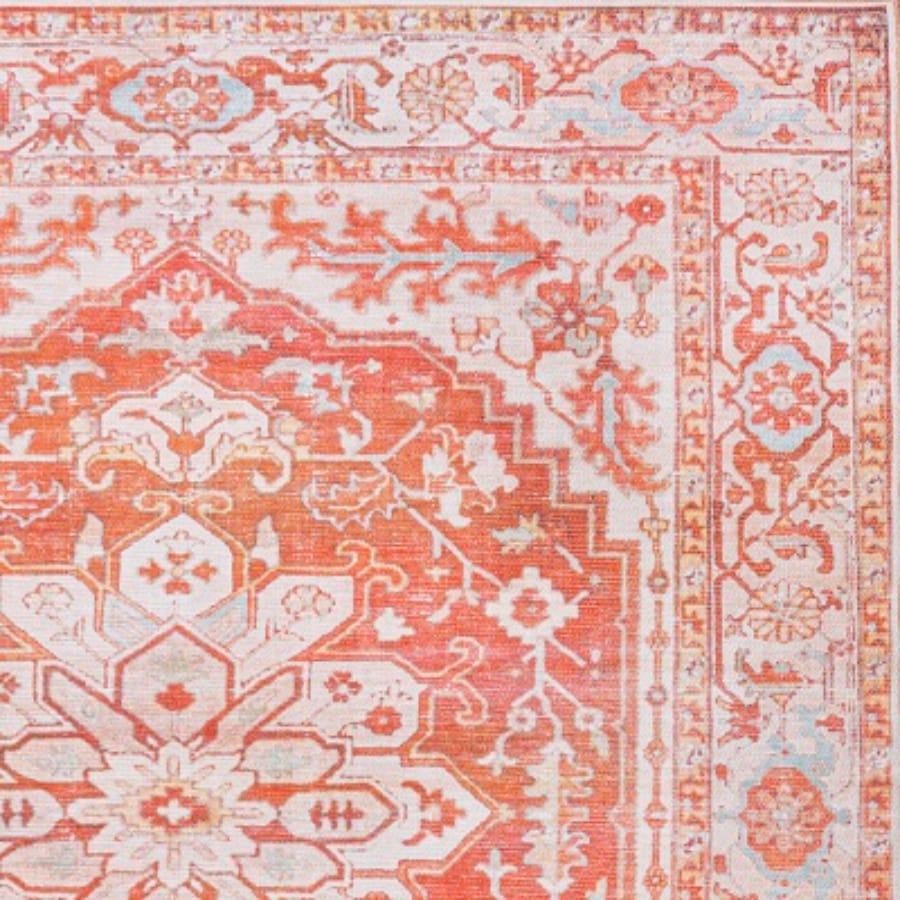 4' x 6' Asa Ornate Medallion Machine Washable Indoor/Outdoor Area Rug, Orange/Cream - JONATHAN Y