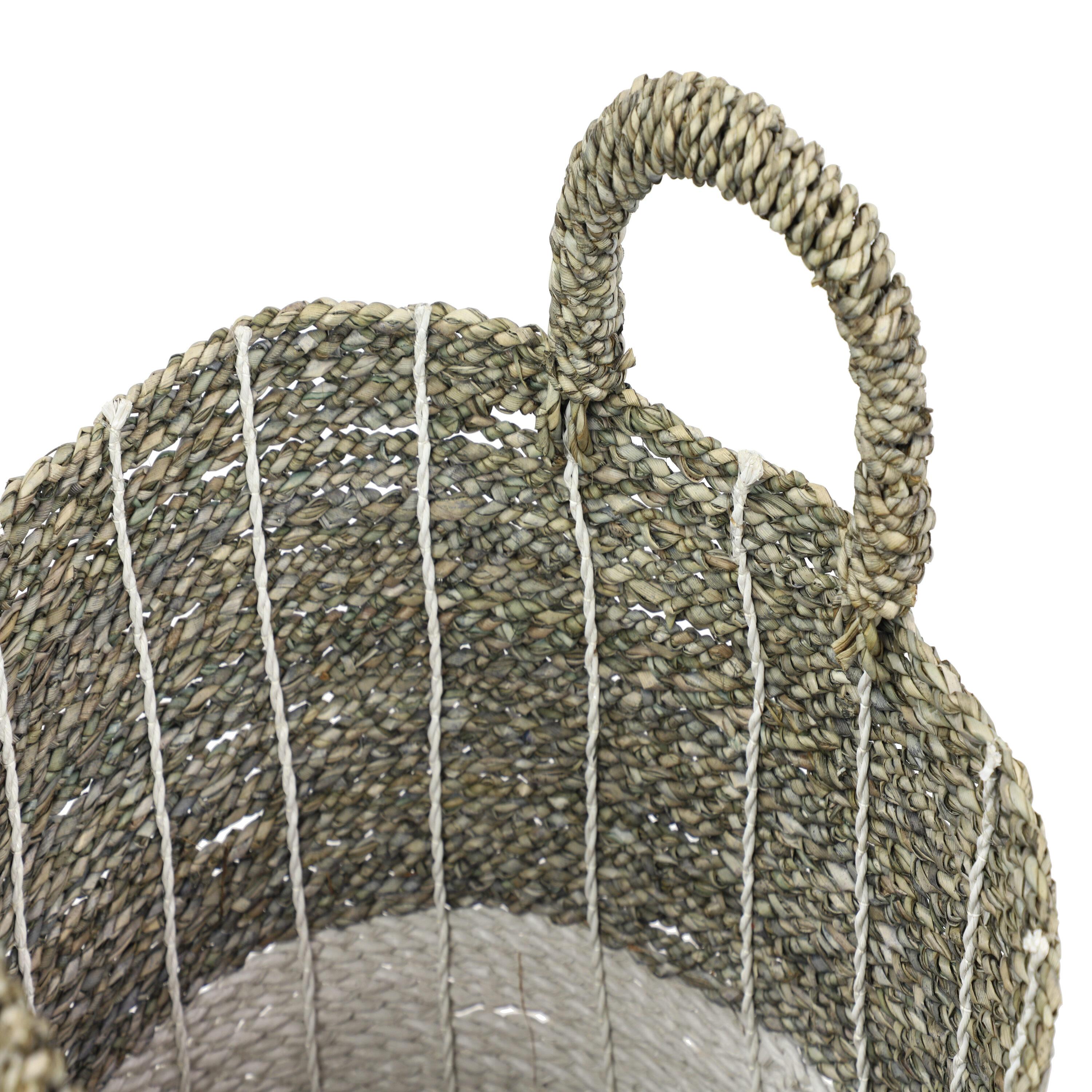 DecMode 17", 16", 14" White Sea Grass Contemporary Storage Basket, 3 - Pieces