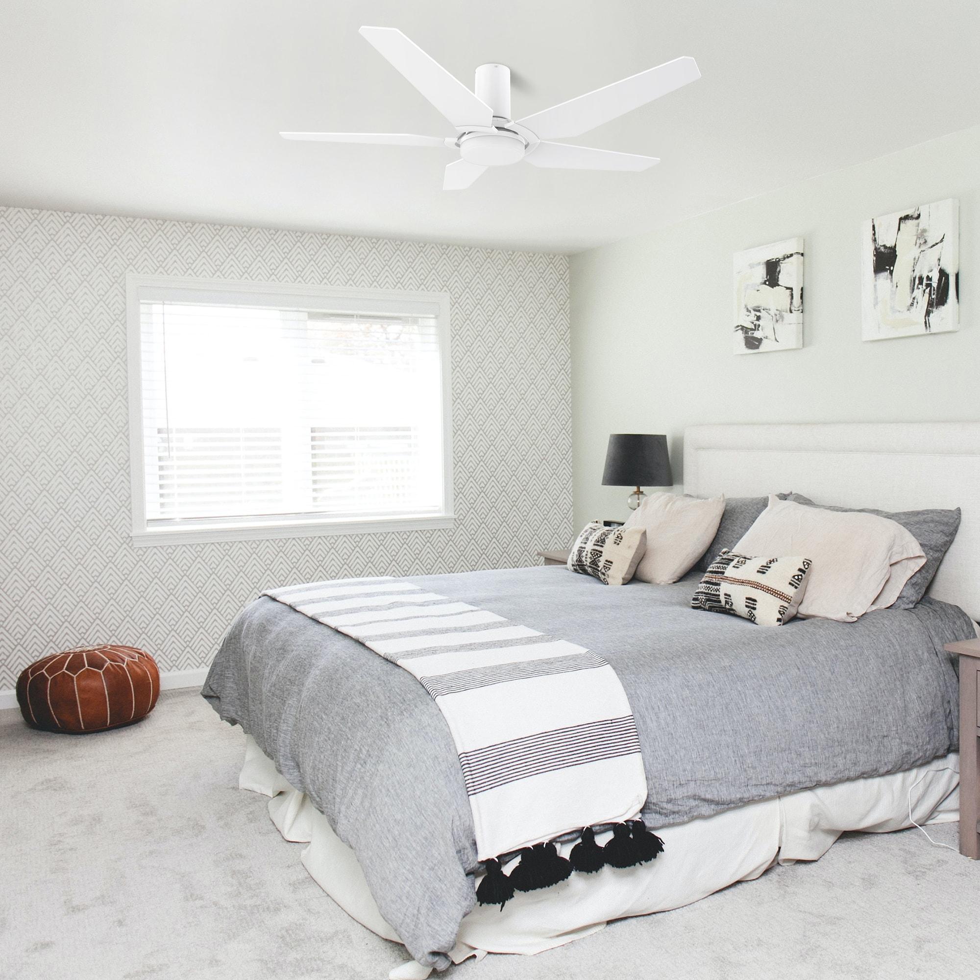 48" 5 Blade White Wifi Ceiling Fan with Light and Remote for Smart Home