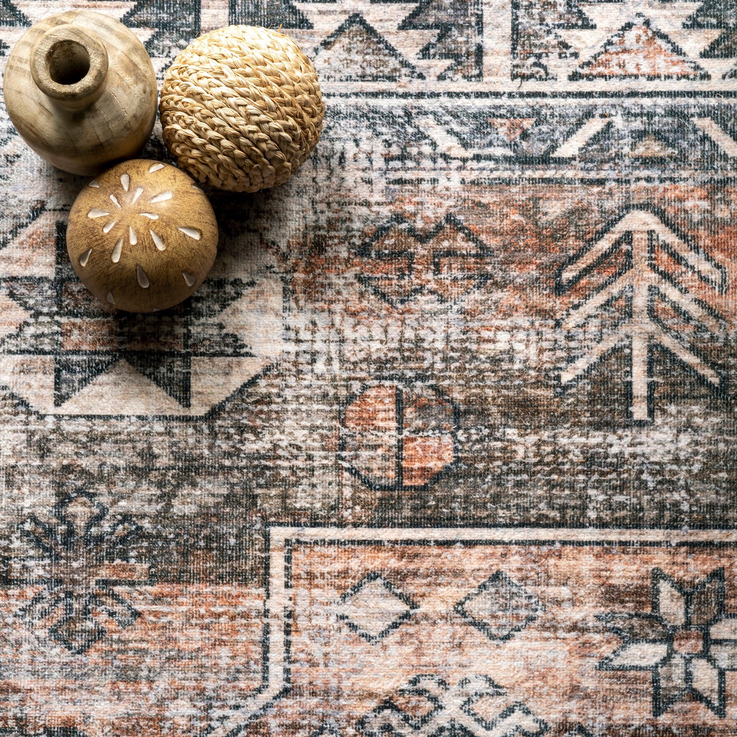 Nuloom 8x10 Machine Washable Rain Haven Vintage Medallion Indoor Area Rug, Rust Non-Slip Backing, Stain Resistant, BedroomLiving Room, Kitchen