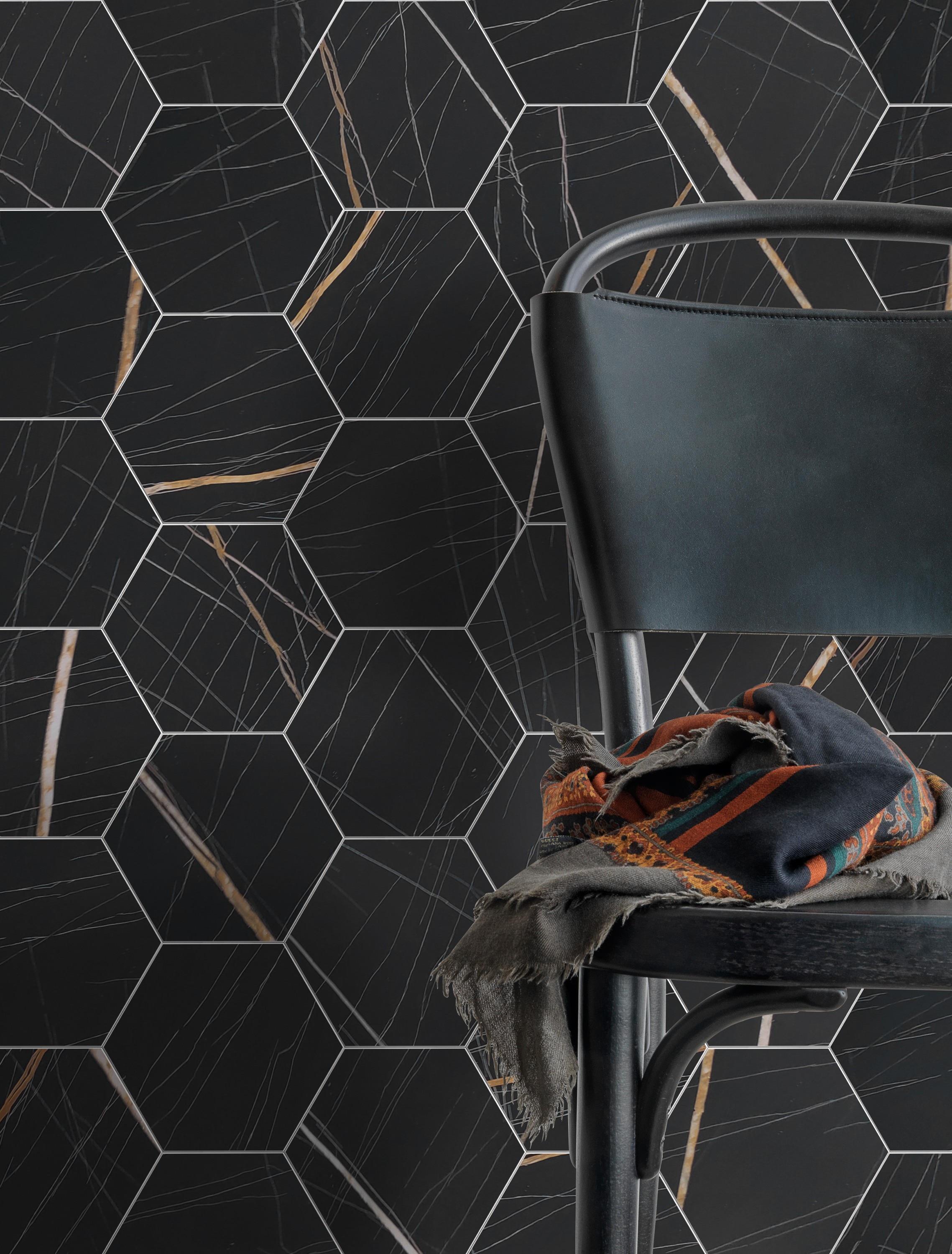 Avant Decor | Stone Composite Hexagon Stone Texture | Peel and Stick Kitchen Backsplash Tiles | Stick On Wall Tiles | Easy DIY Installation | 6” x 6.9” | Single Tile