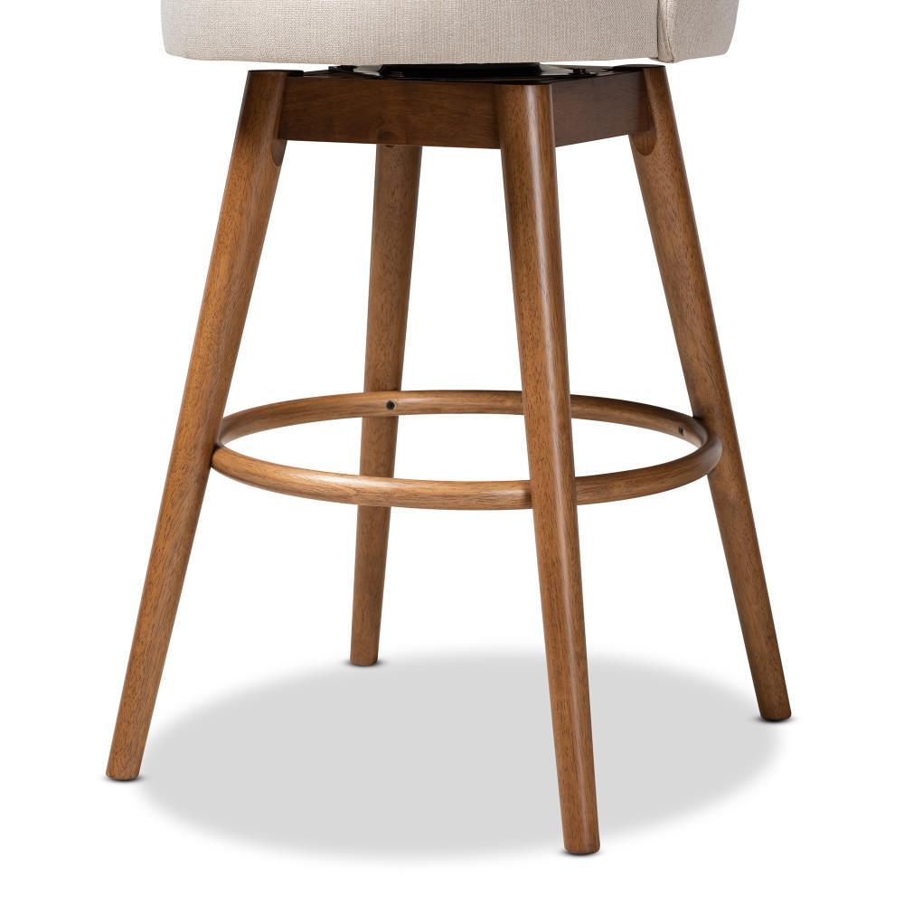 Baxton Studio Carra Mid-Century Modern Light Beige Fabric Upholstered Walnut-Finished Wood Swivel Bar Stool Set of 2