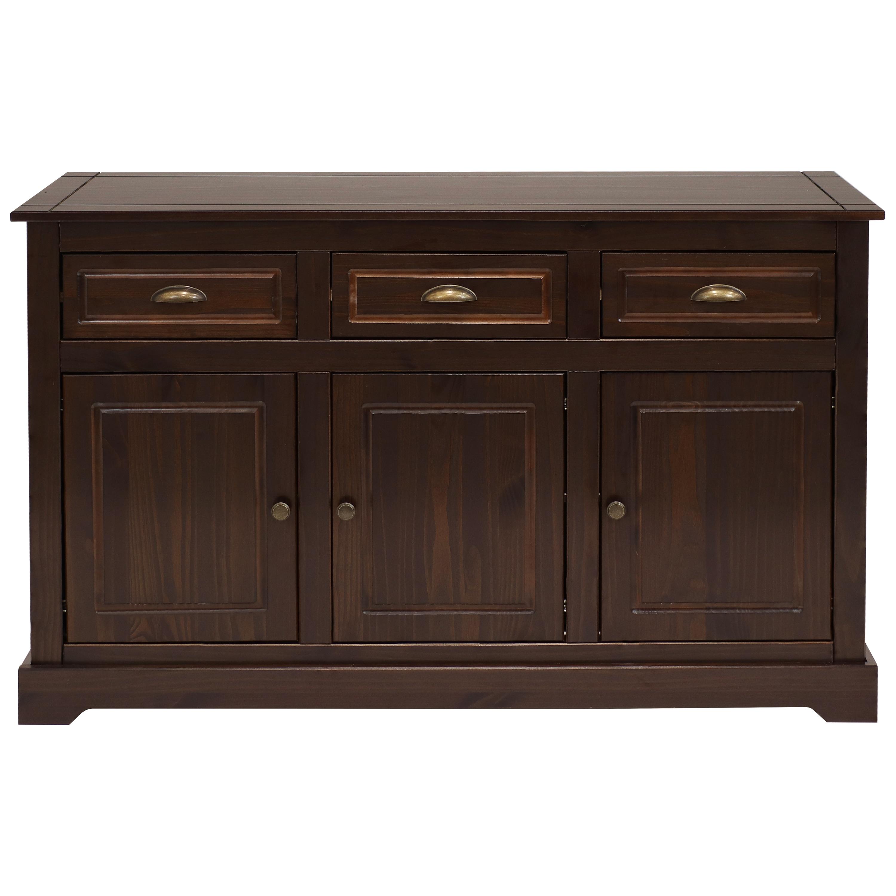 Sunnydaze Sideboard with 3 Drawers and 3 Doors - Solid Pine Construction - Dark Brown- 32"