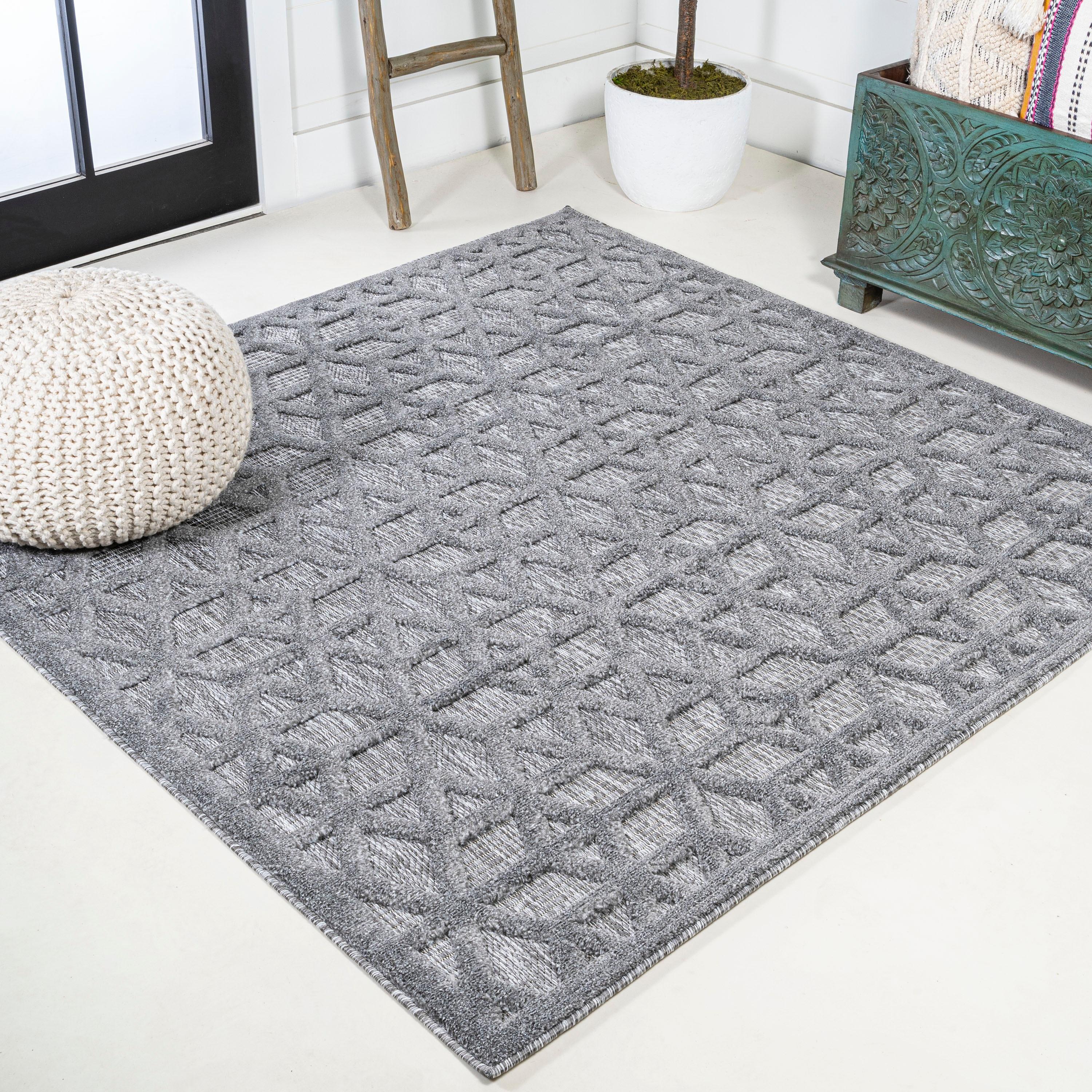 5' x 5' Talaia Neutral Geometric Indoor/Outdoor Area Rug, Dark Gray - JONATHAN Y