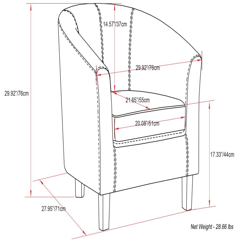 Simpli Home Austin 30"W Upholstered Vegan Faux Leather Contemporary Tub Accent Chair with High Arms and Deep Seat