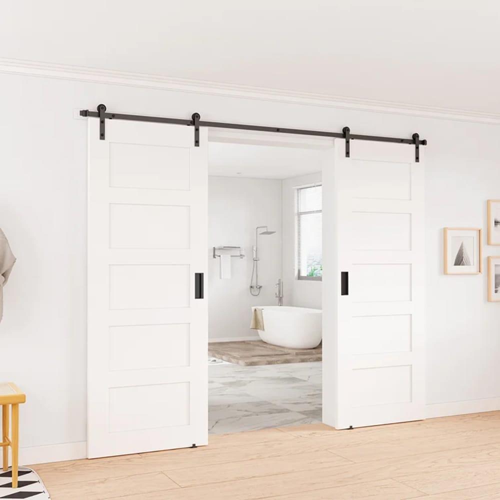 LAZ Black Steel Double Door Barn Door Hardware Kit Standard Double (NOT INCLUDE DOORS)