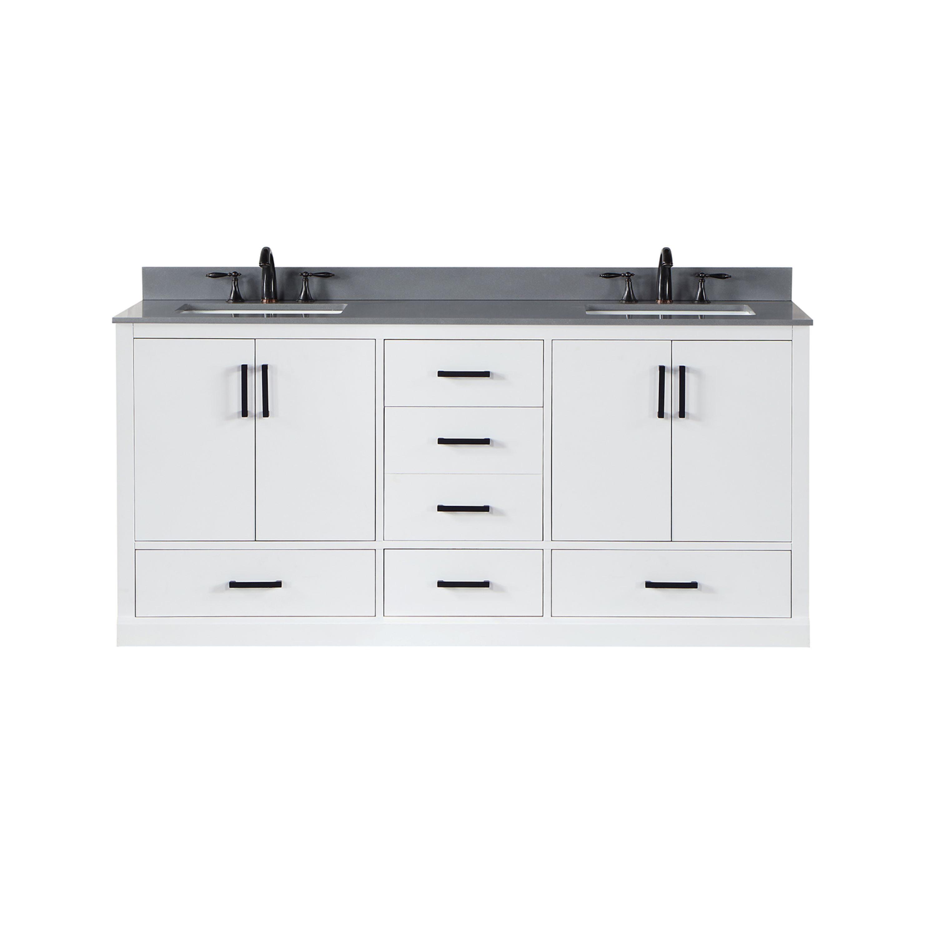 Monna 72" Double Bathroom Vanity Set in White with Concrete Grey Composite Stone Countertop without Mirror
