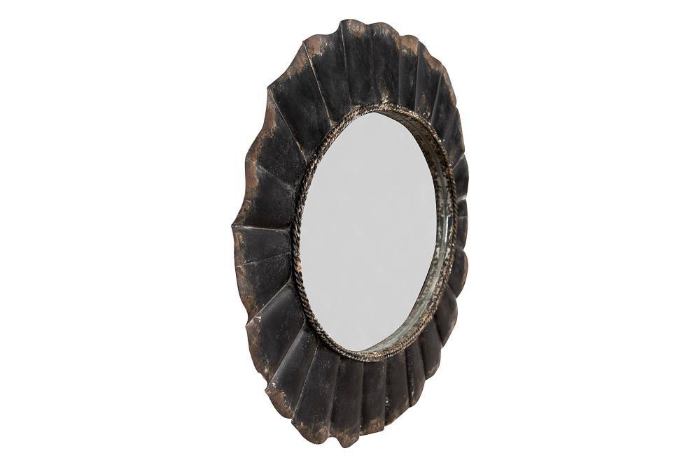 Creative Co-Op Distressed Metal Scalloped Oval Wall Mirror, Black