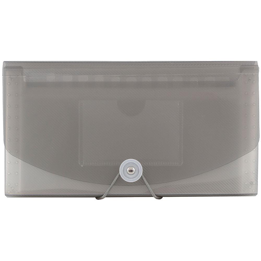 JAM Paper Accordion Folders, 13 Pocket Plastic Expanding File, 5 x 10 1/2, Smoke Grey