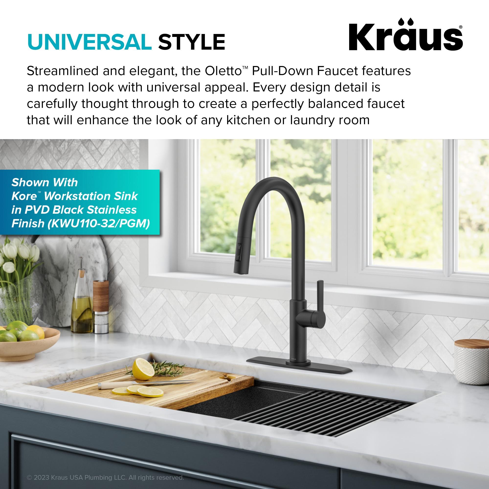 KRAUS Oletto Single Handle Pull Down Kitchen Faucet with QuickDock Top Mount Installation Assembly