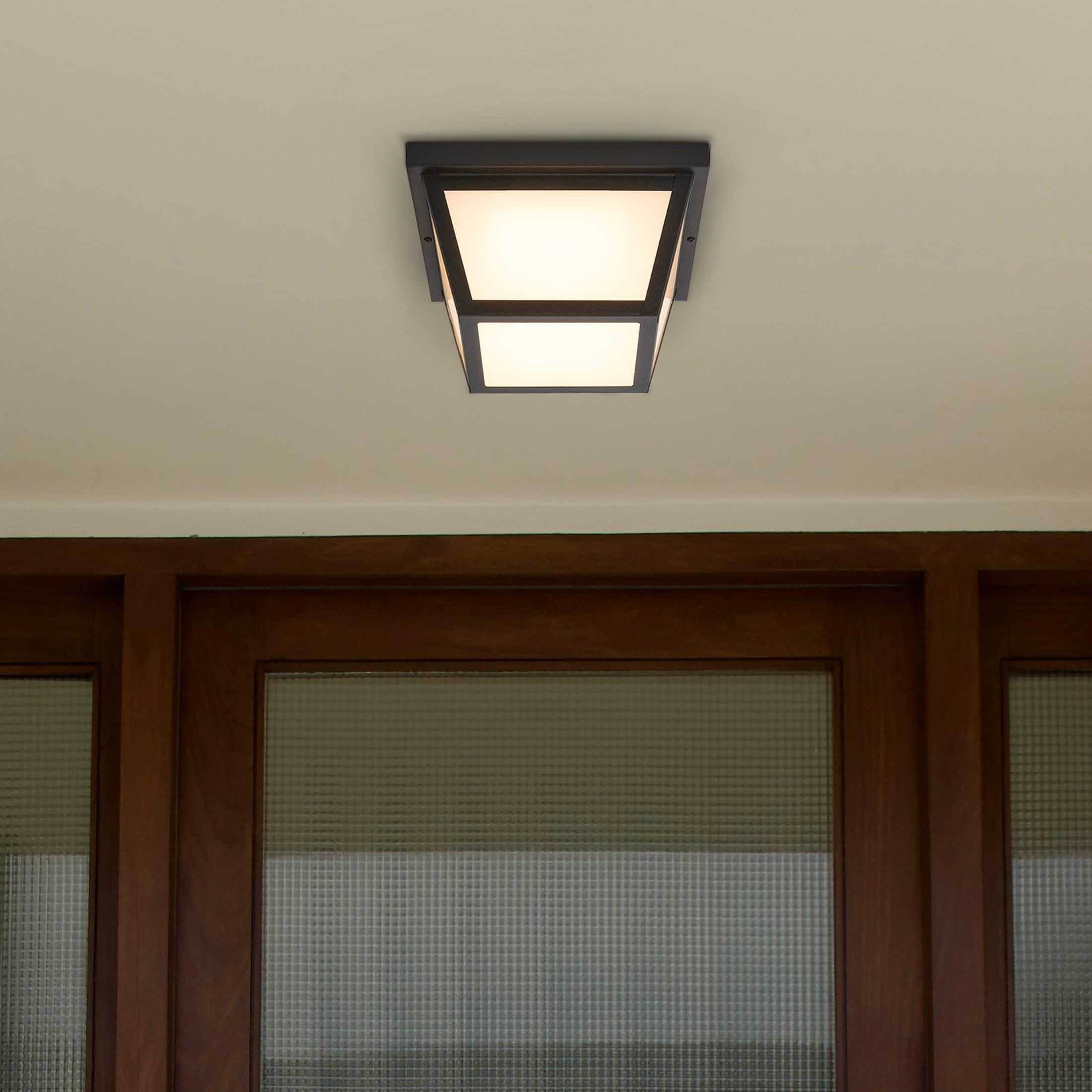 Maxxima LED Outdoor Porch Ceiling Light, Black w/ Frosted White Lens, 1000 Lumens, 3000K Warm White