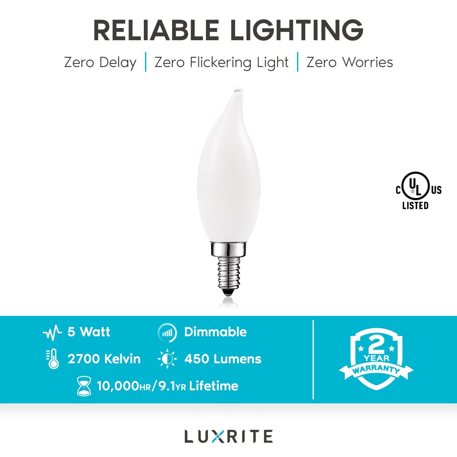 5 Watt (60 Watt Equivalent), CA11 LED, Dimmable Light Bulb, Warm White (2700K) E12/Candelabra Base