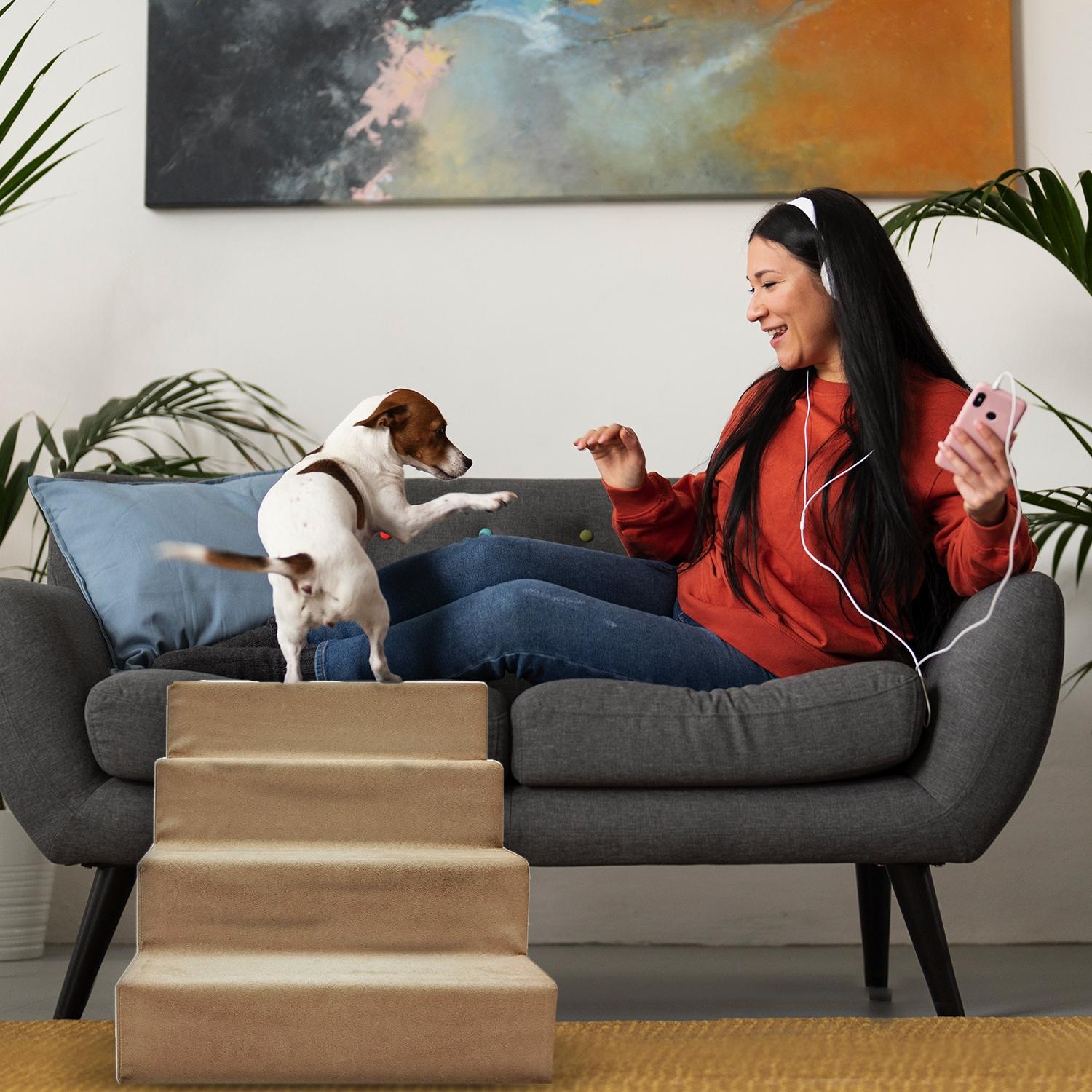 Precious Tails High Density Foam 4 Steps Dog Stairs - Camel