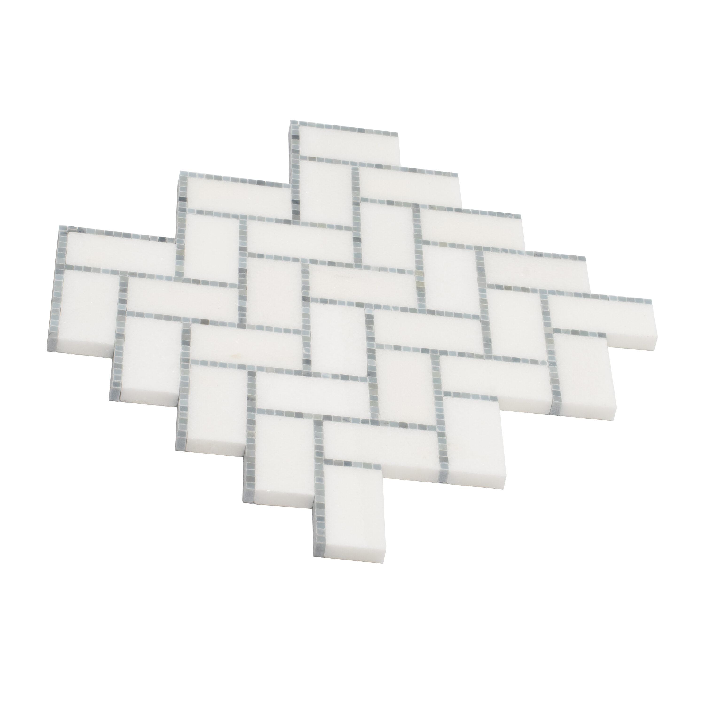 5 pack White and Gray 9.8 in. x 10.8 in. Polished Herringbone Marble Mosaic Floor and Wall Tile (3.68 sq. ft./Case)