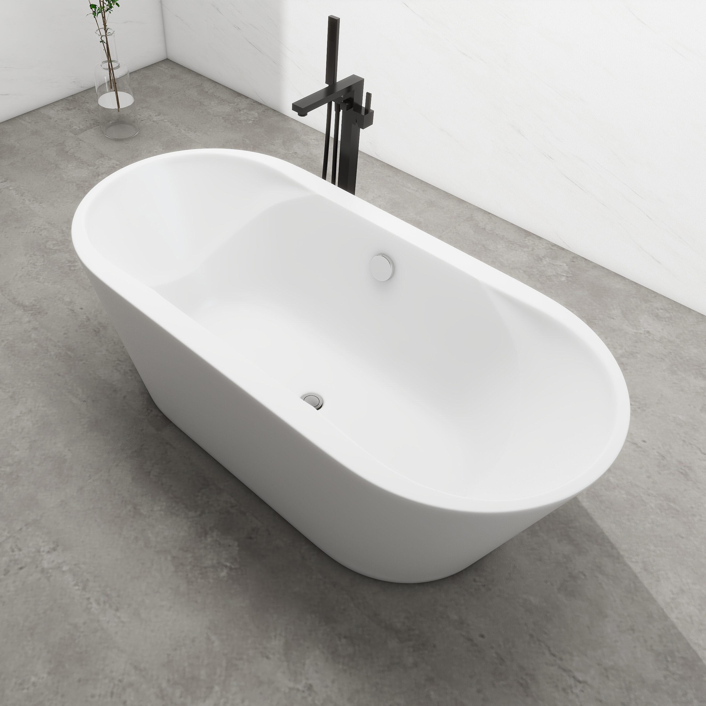 Vanity Art 67" x 32" Acrylic Freestanding Bathtub Contemporary Soaking Tub with Overflow and Pop-Up Drain, VA6804