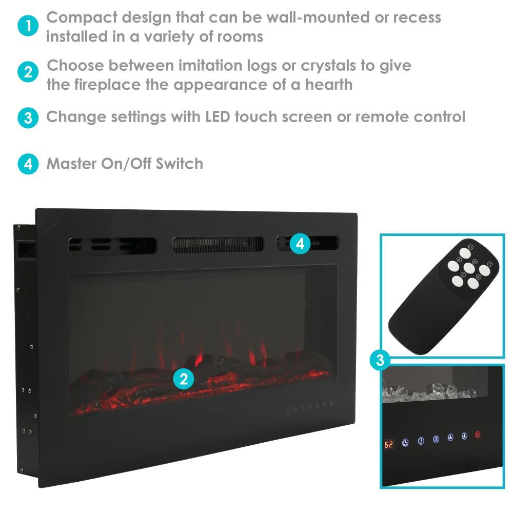 Sunnydaze 40-in Modern Flame Wall-Mounted or Recessed Indoor Electric Fireplace with LED Lights - Black Finish
