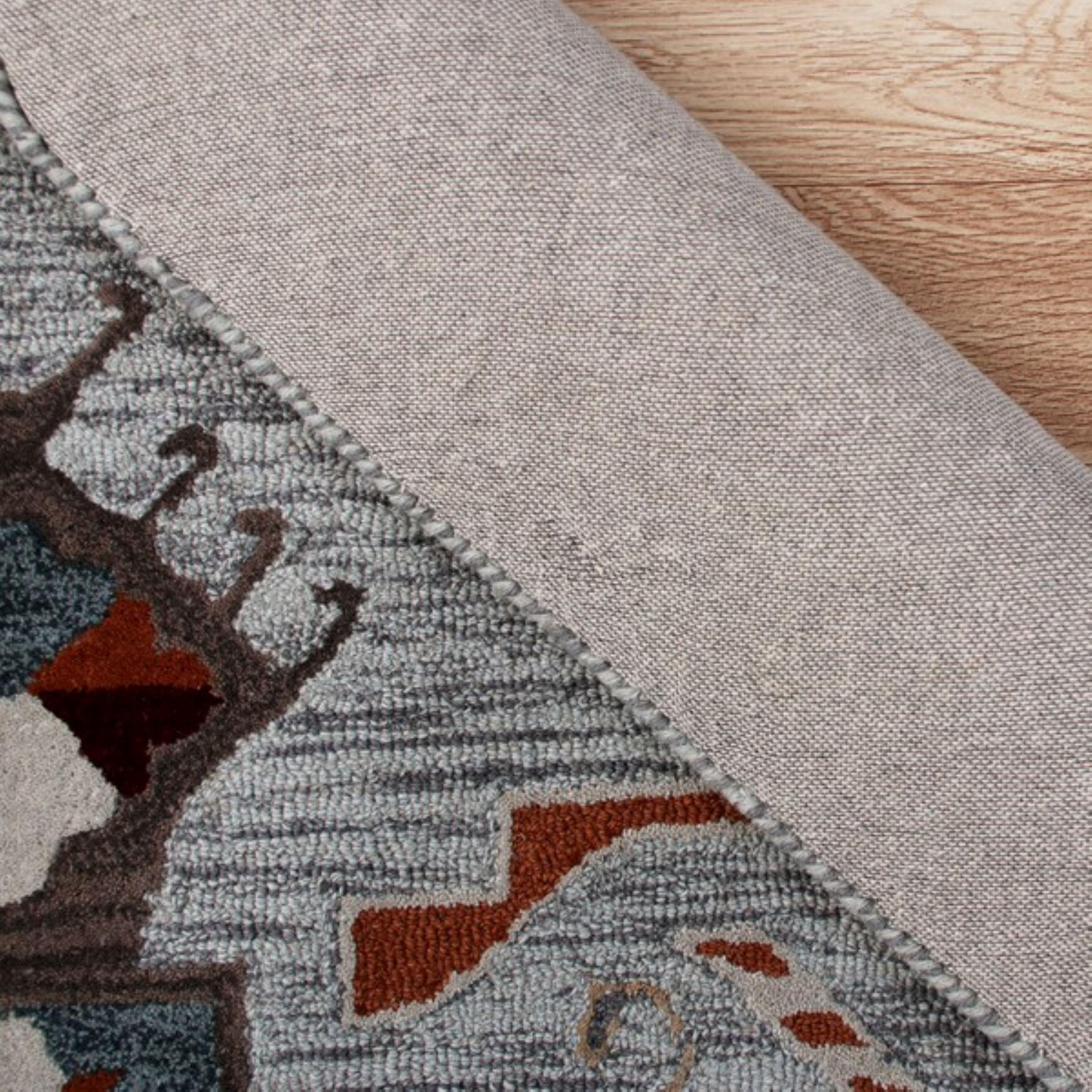 Ox Bay Terracotta Textile Southwestern Shape Rug, 4 ft. Octagon, Terracotta / Gray
