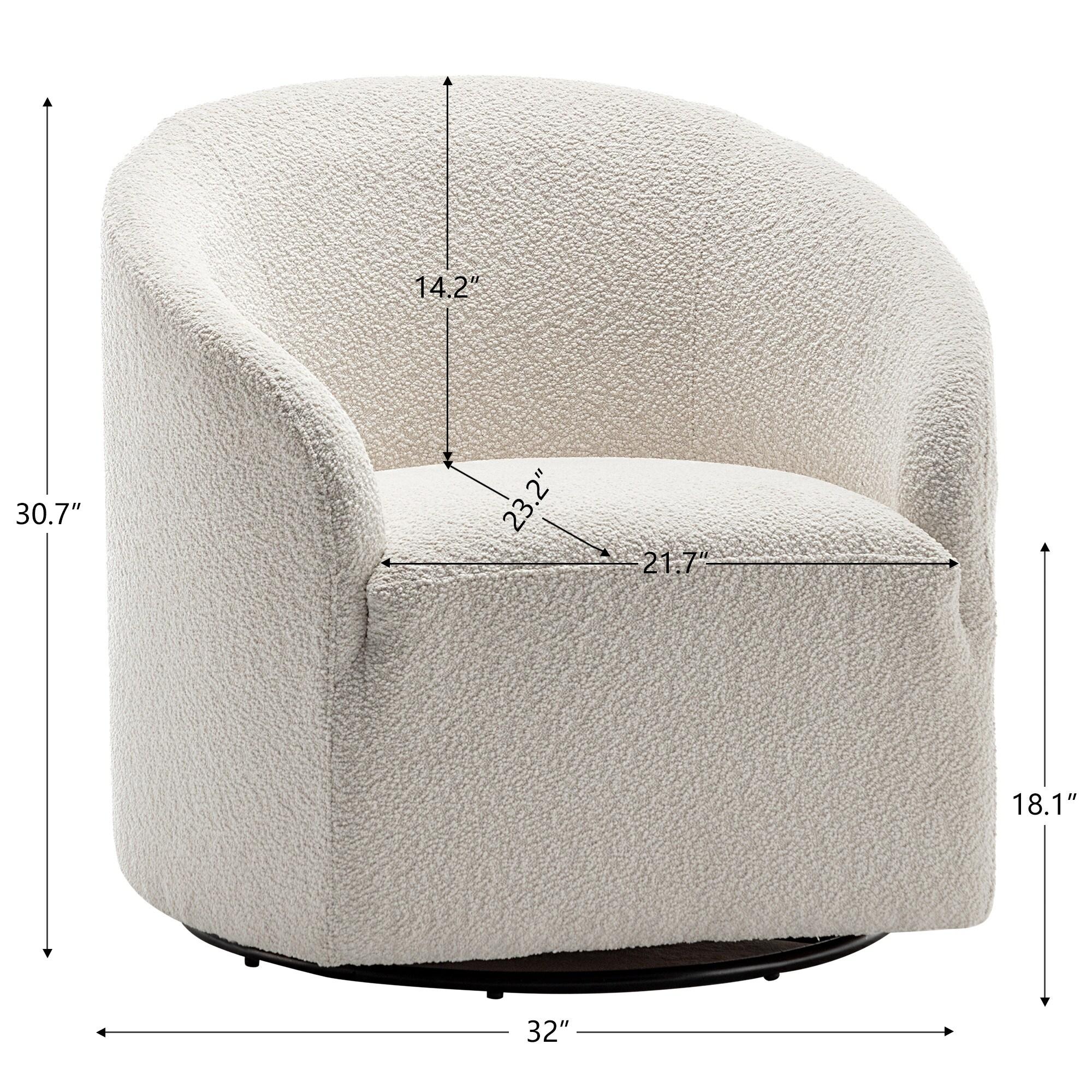 Kinwell 32" Wide Boucle Upholstered Swivel Barrel Chair White : Mid-Century Modern, No Assembly Required