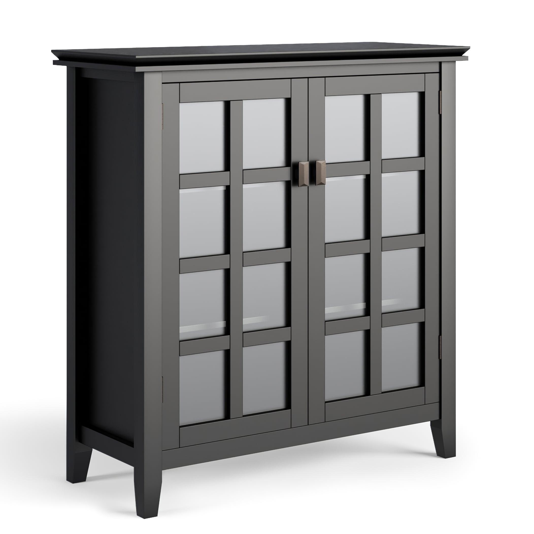 Simpli Home Artisan 38"W Solid Wood 4-Shelf Medium Storage Cabinet with Glass Doors and Adjustable Shelves