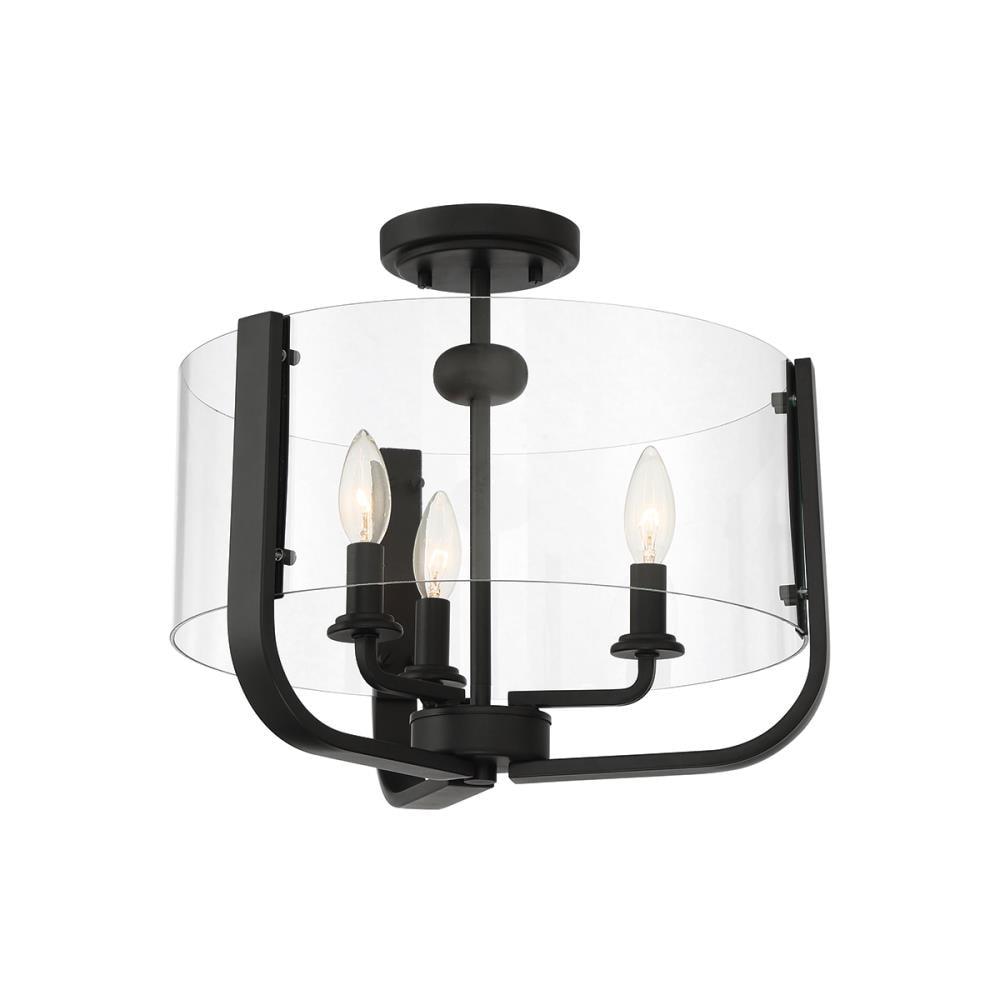 Black and Clear Glass 16" Drum Flush Mount Light