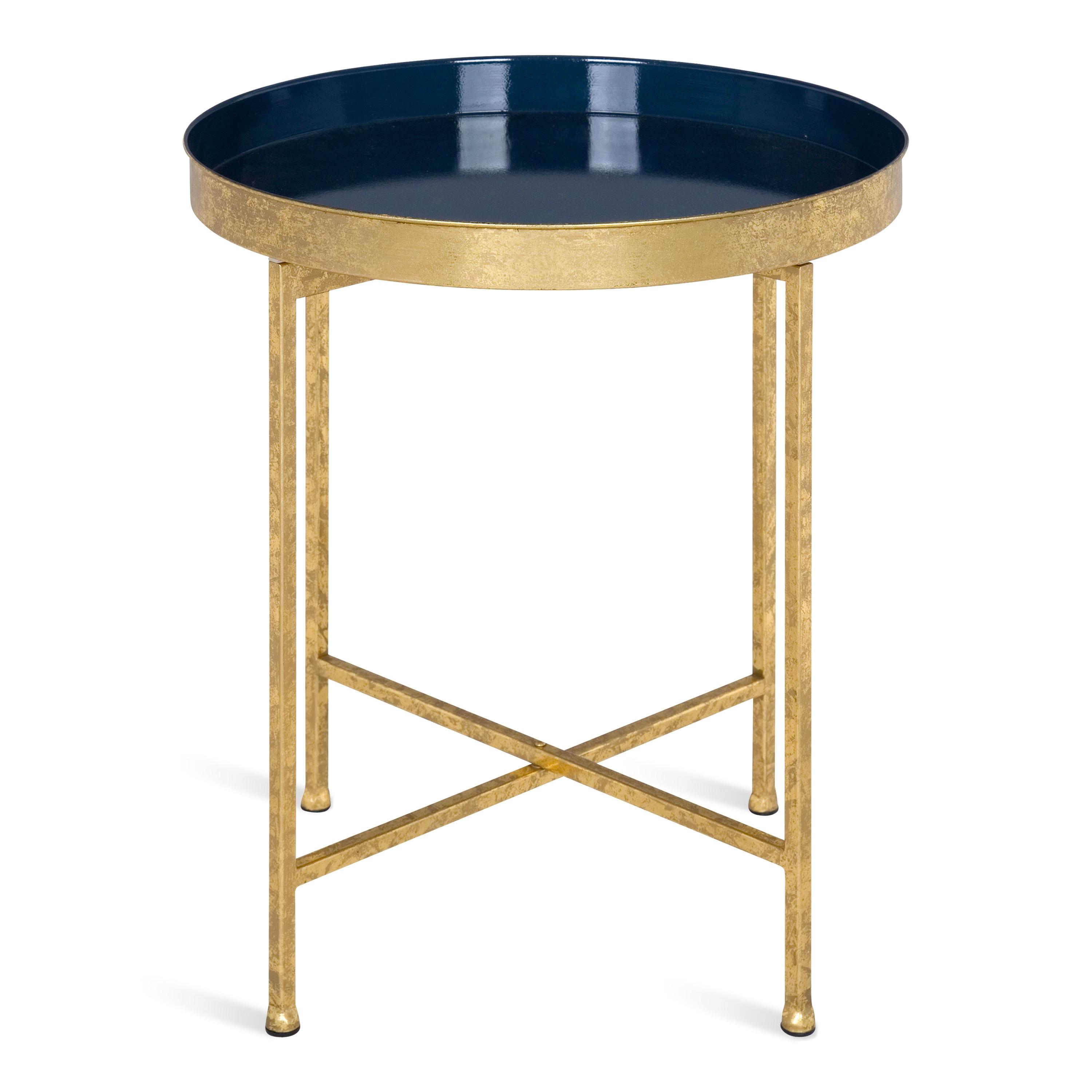 Kate and Laurel Celia Round Metal Side Table, 18.25x18.25x22, Navy Blue