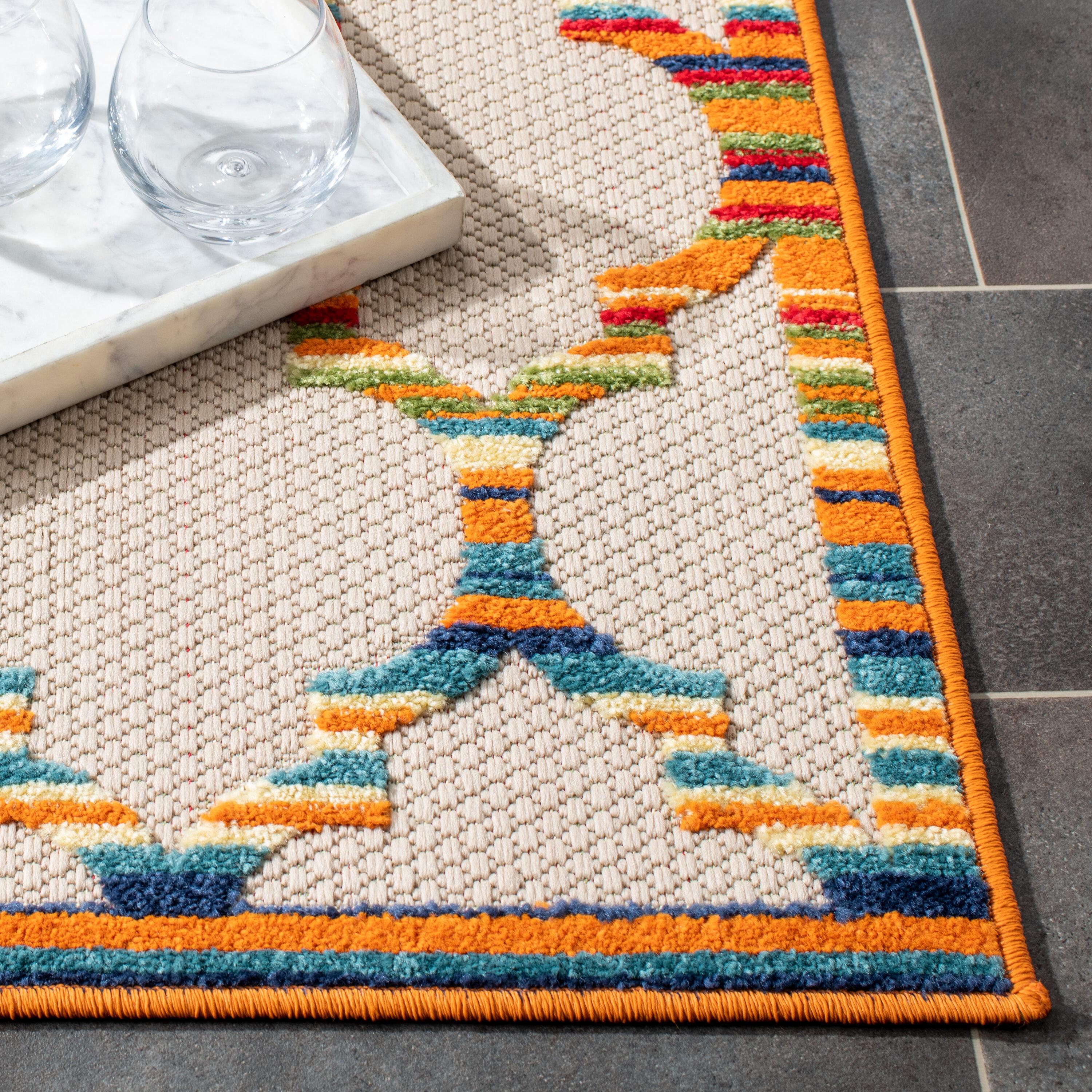 Cabana CBN333 Power Loomed UV Resistant Indoor/Outdoor Area Rug - Ivory/Orange - 4'5"x6'5" - Safavieh