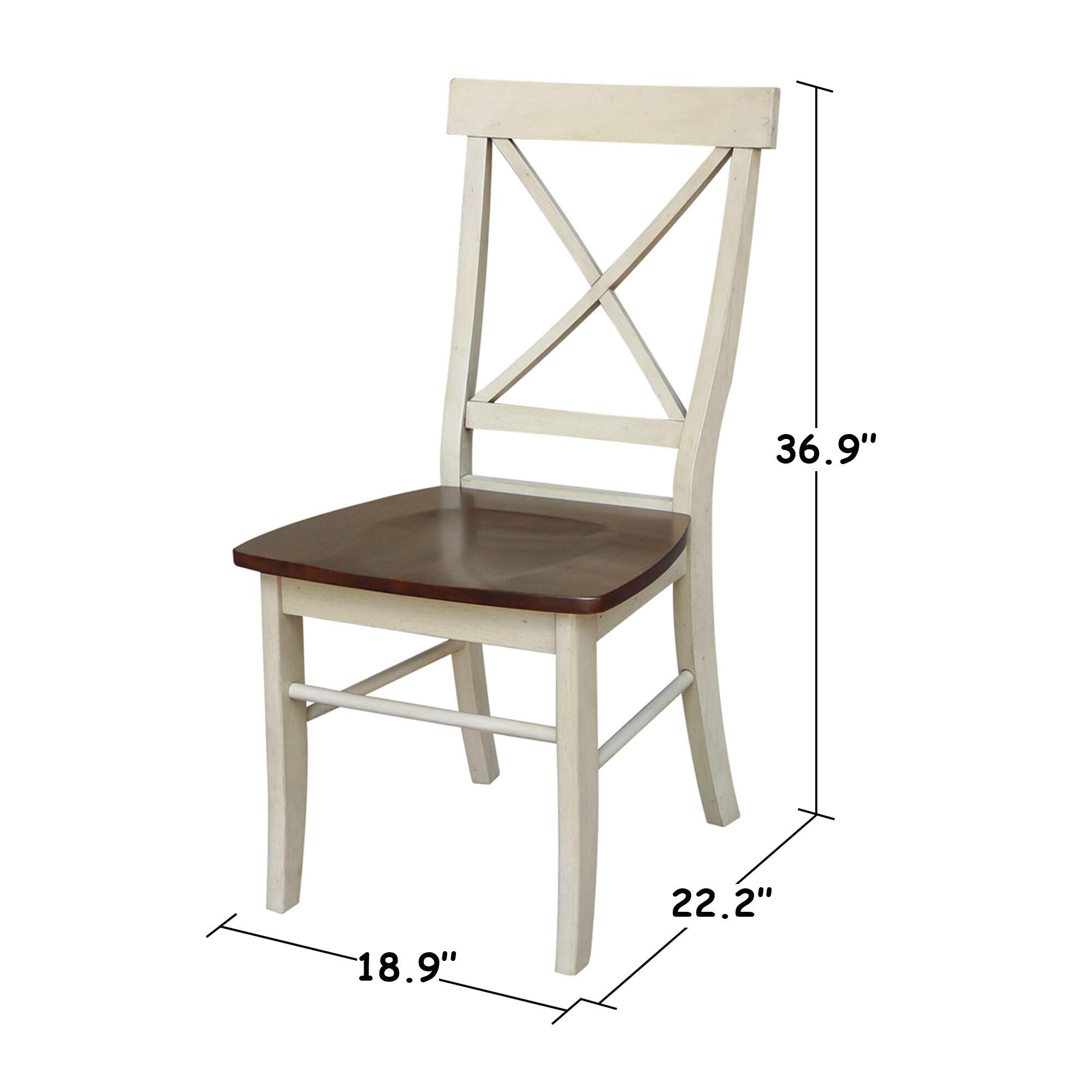 Set of 2 X Back Chairs with Solid Wood Seats Antiqued Almond/Espresso - International Concepts: Hardwood High Back Dining Furniture