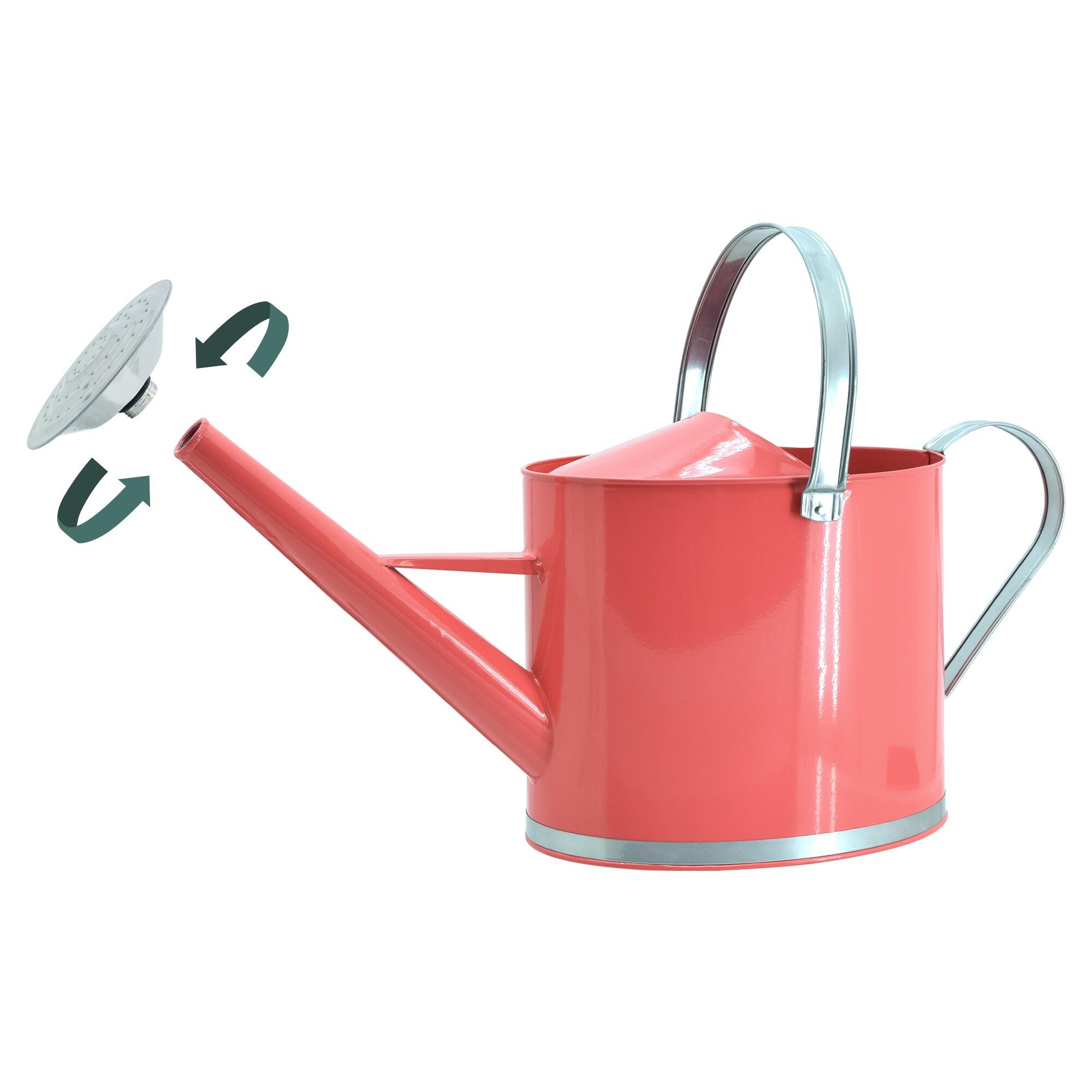 Coral Metal 1.8-Gallon Watering Can with Silver Handles