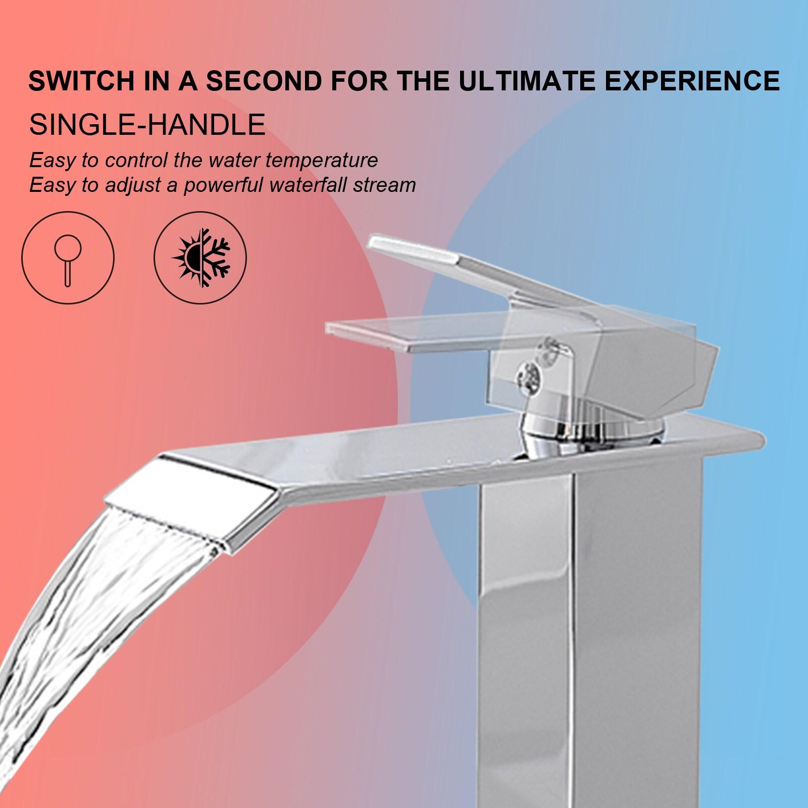 BWE Waterfall Single Hole Single Handle Bathroom Vessel Sink Faucet With Pop-up Drain Assembly