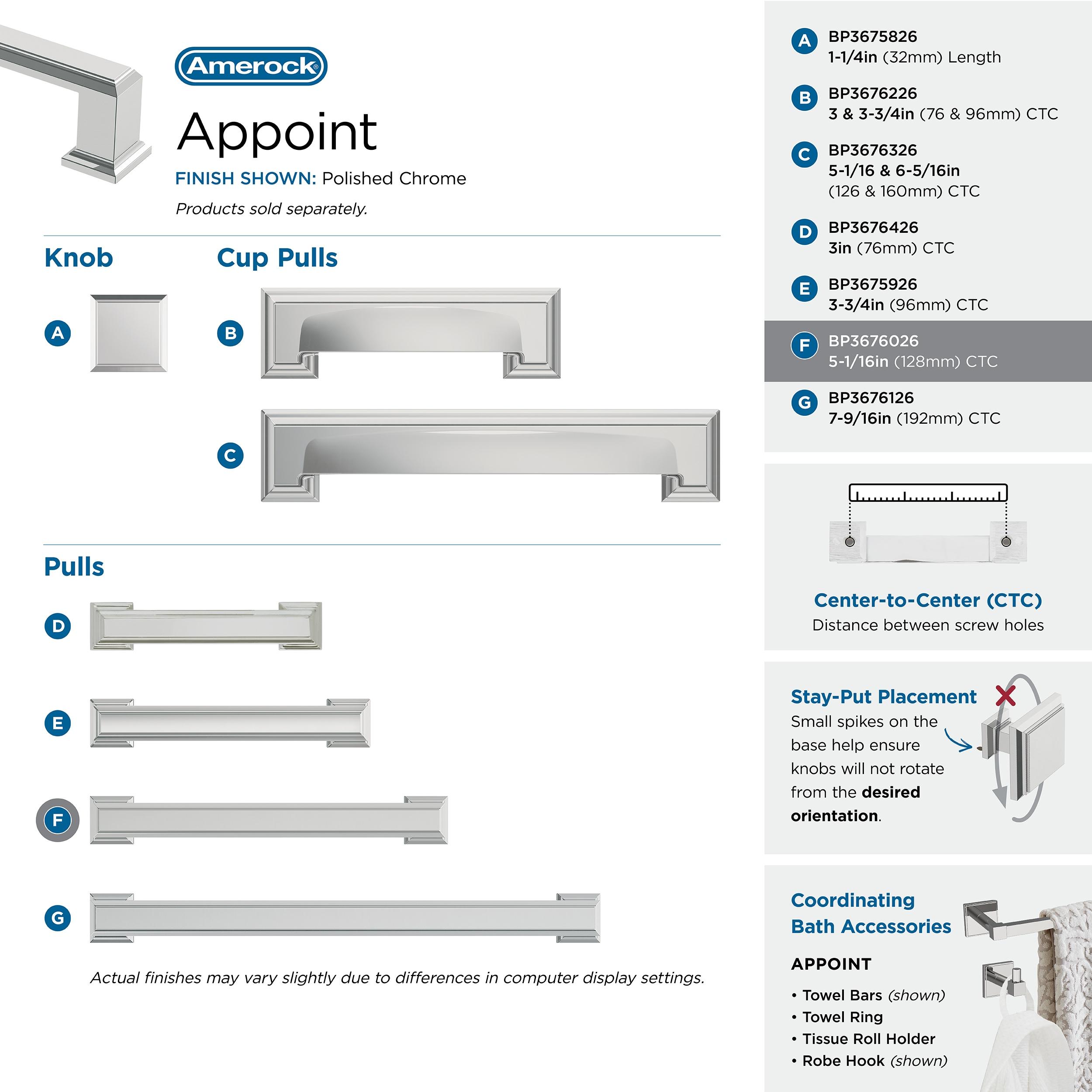 Amerock Appoint 5-1/16 inch (128mm) Center-to-Center Polished Chrome Cabinet Pull