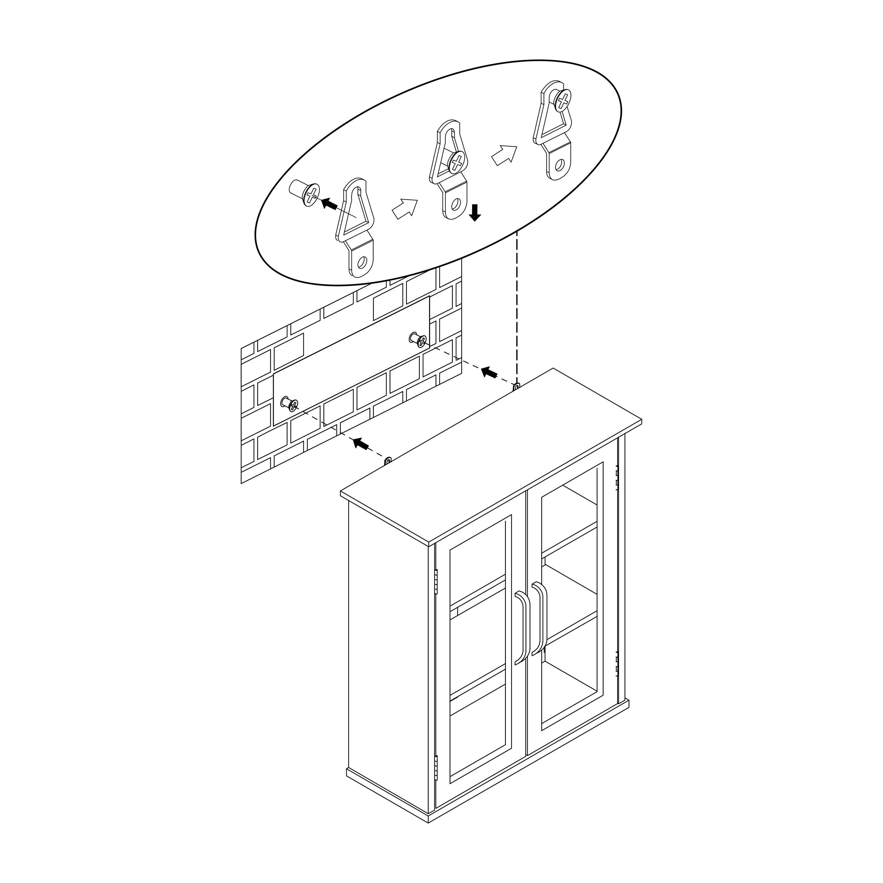 Oil Oak Two-Door Wall Cabinet with Adjustable Shelves