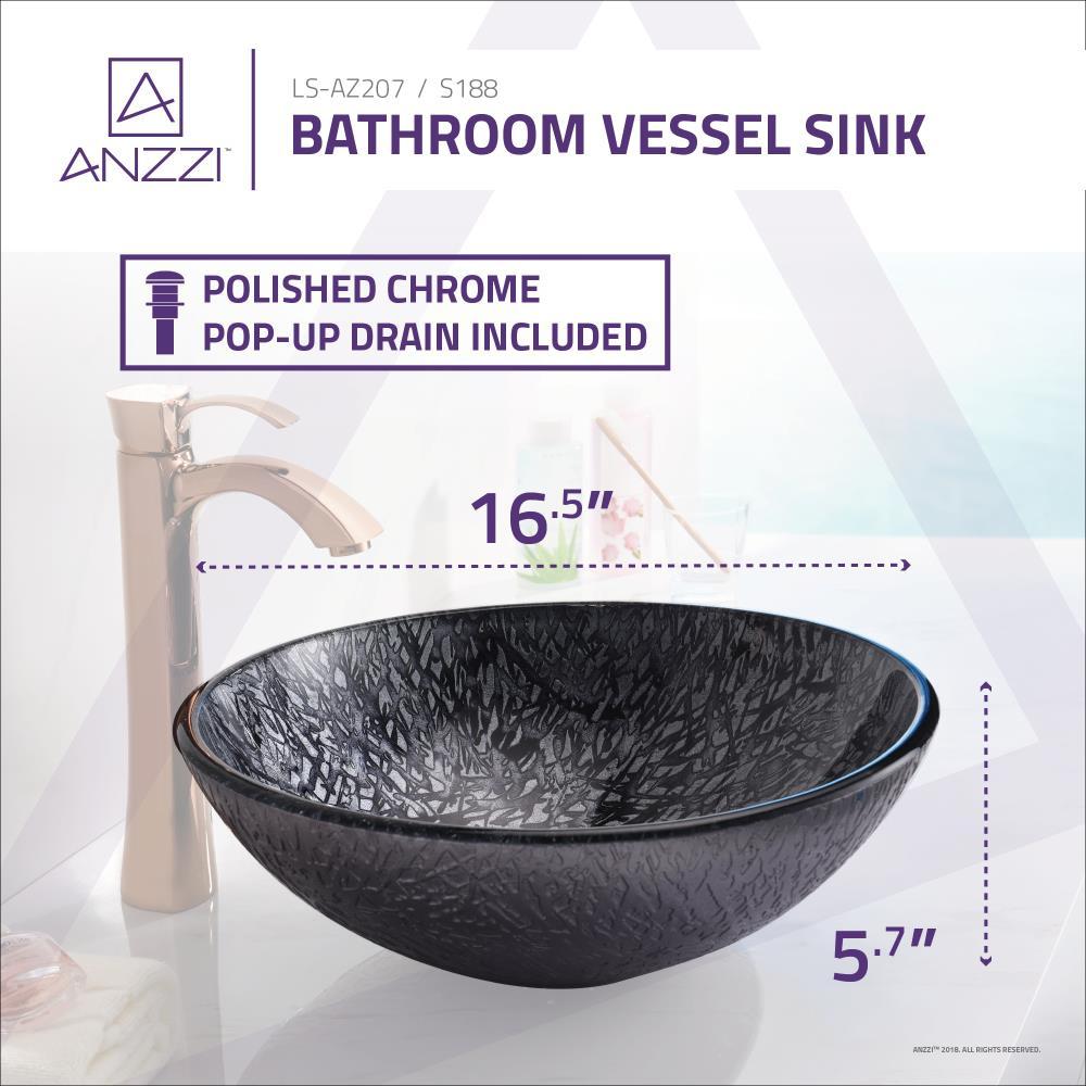 ANZZI Arc 16.5'' Gray Tempered Glass Circular Bathroom Sink