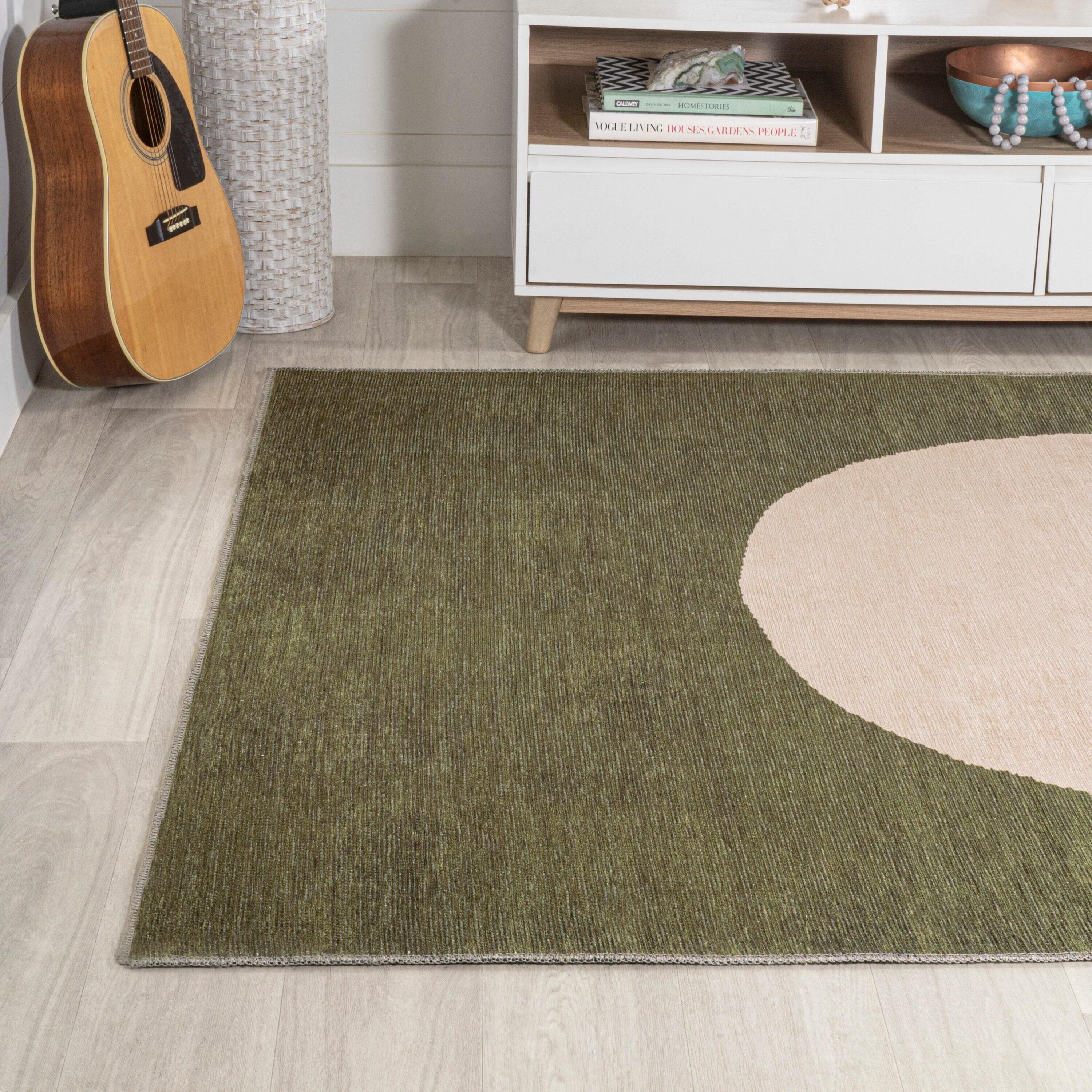 8' x 10' Cirkel Minimalist Geometric Dot Machine-Washable Area Rug, Olive/Cream - JONATHAN Y