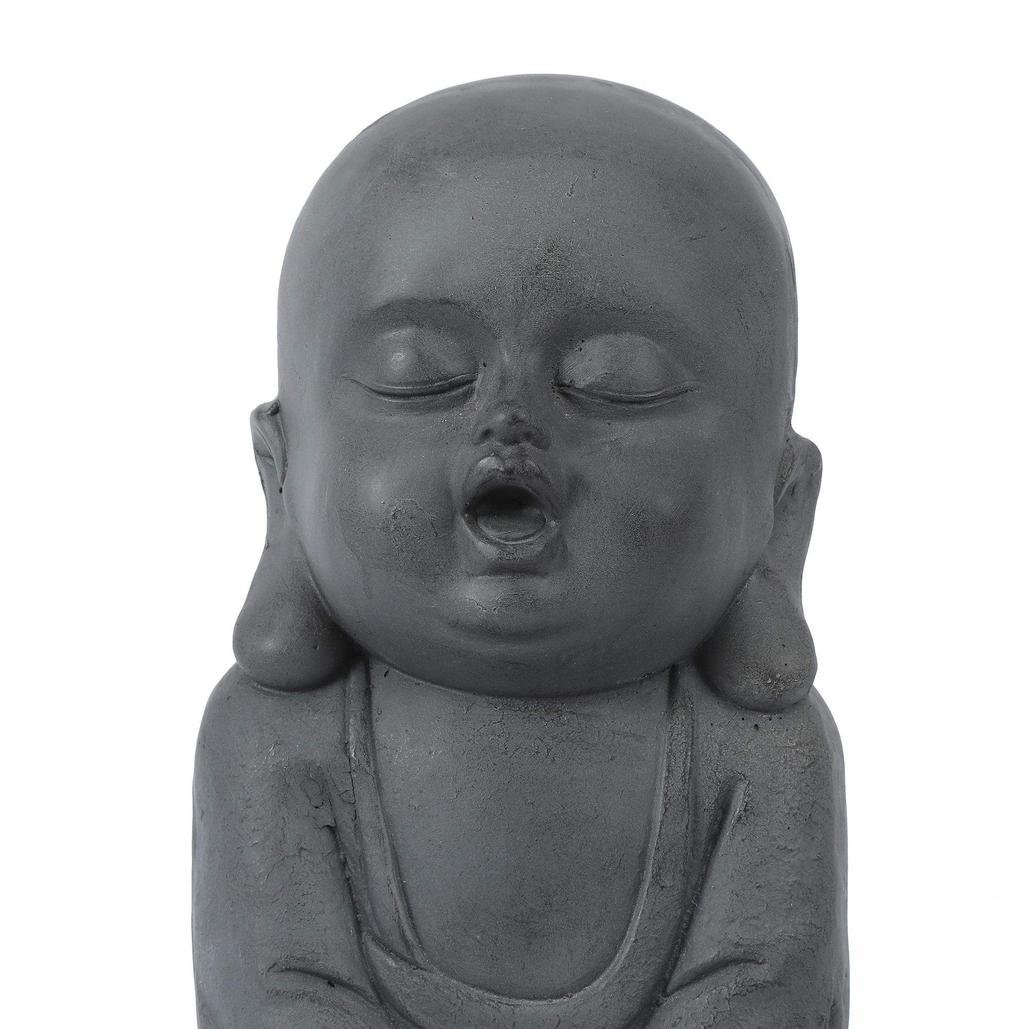 LuxenHome 16.3" LuxenHome Gray MgO Meditating Buddha Garden Statue