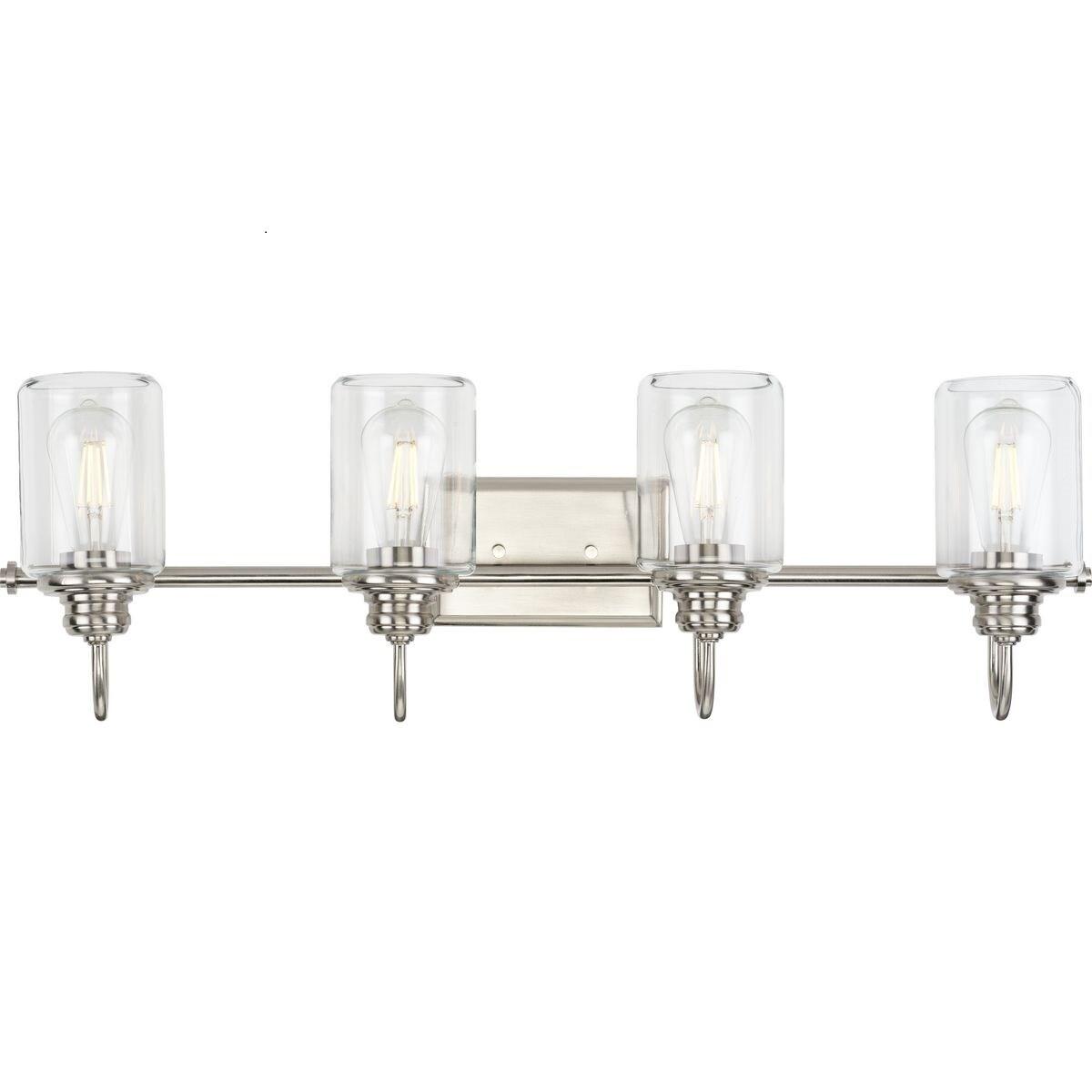 Progress Lighting Aiken 4-Light Bath Vanity Light, Brushed Nickel, Clear Glass Shade