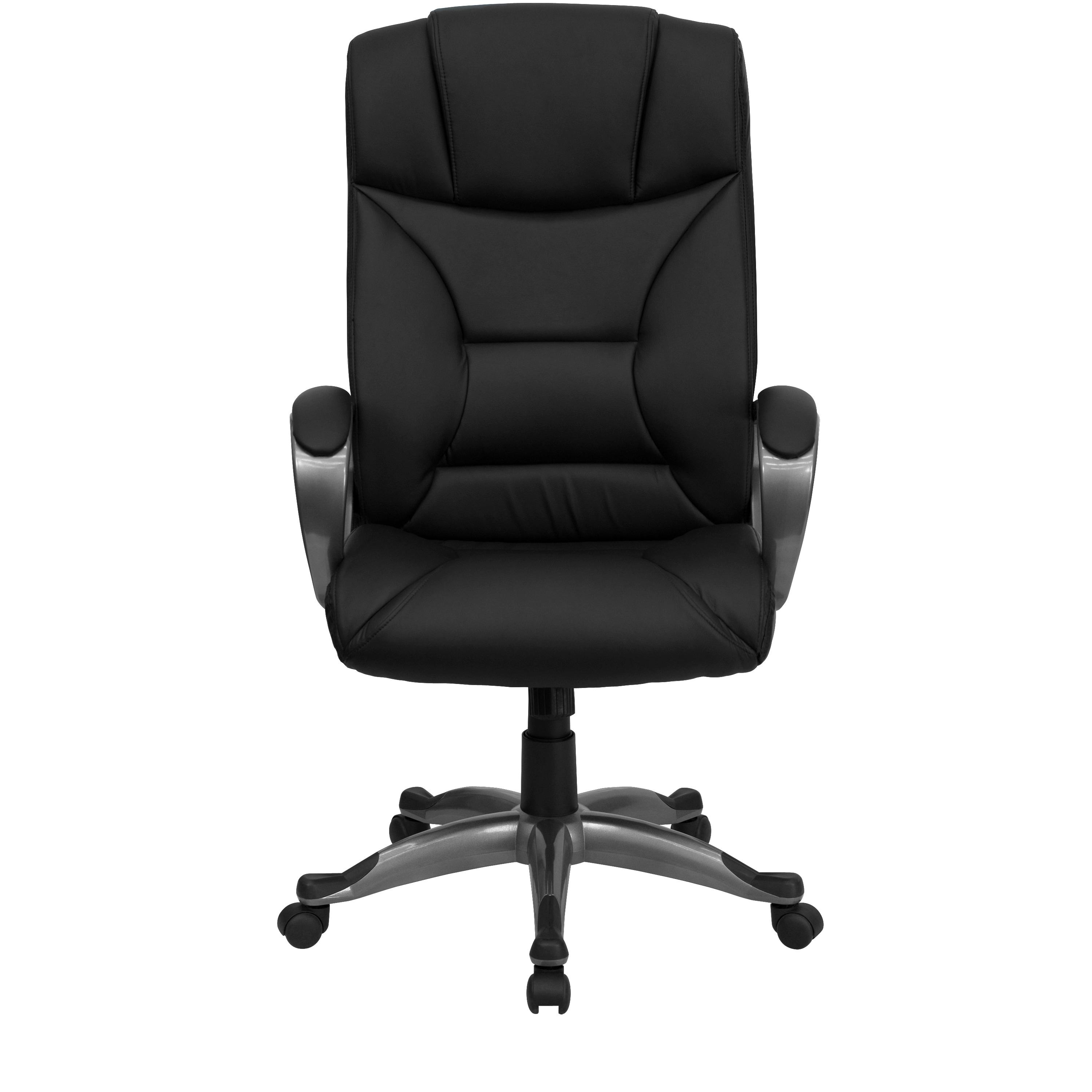 BizChair High Back Black LeatherSoft Executive Swivel Office Chair with Lip Edge Base and Arms