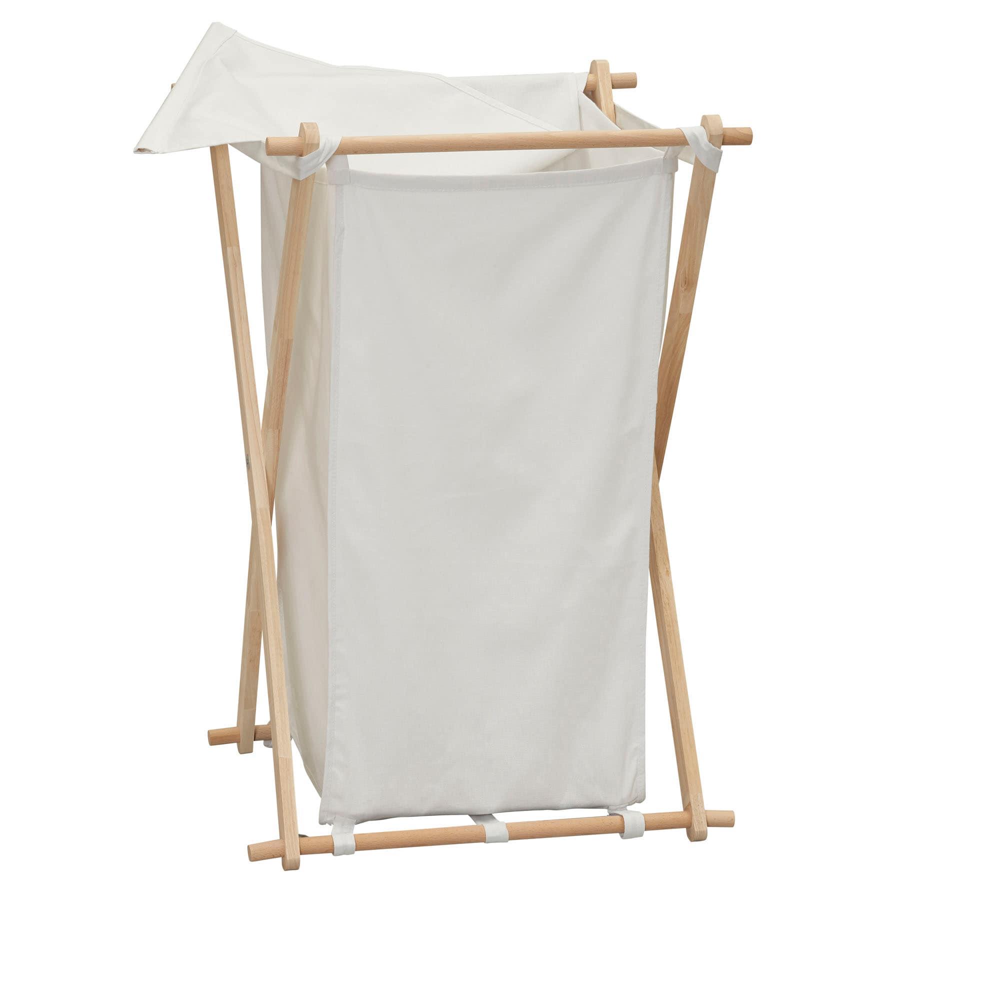 Household Essentials X-Frame Wood Laundry Hamper, Folding Wood Frame with Washable Poly-Cotton Bag
