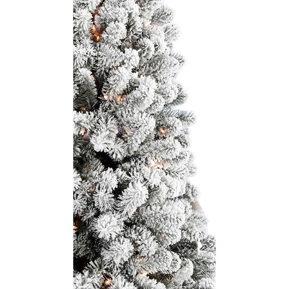 Fraser Hill Farm 7.5-Ft. Alaskan Pine Flocked Artificial Christmas Tree with White Incandescent Smart Lights