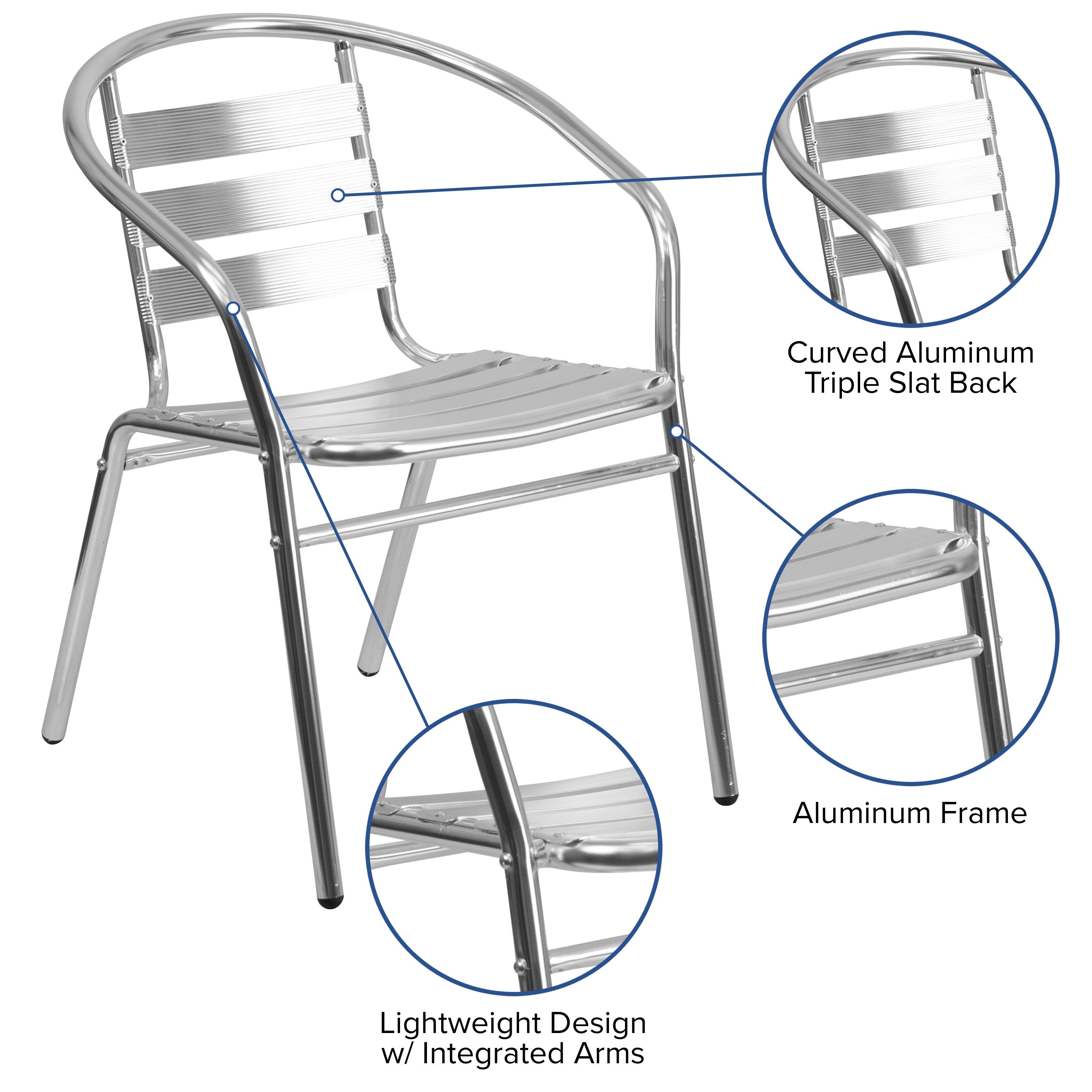 Flash Furniture Commercial Aluminum Indoor-Outdoor Restaurant Stack Chair with Triple Slat Back and Arms